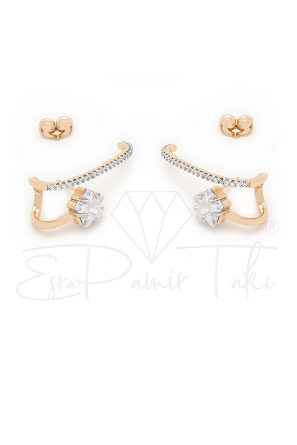 Zirkon Taşlı Rose Gold Renk Küpe