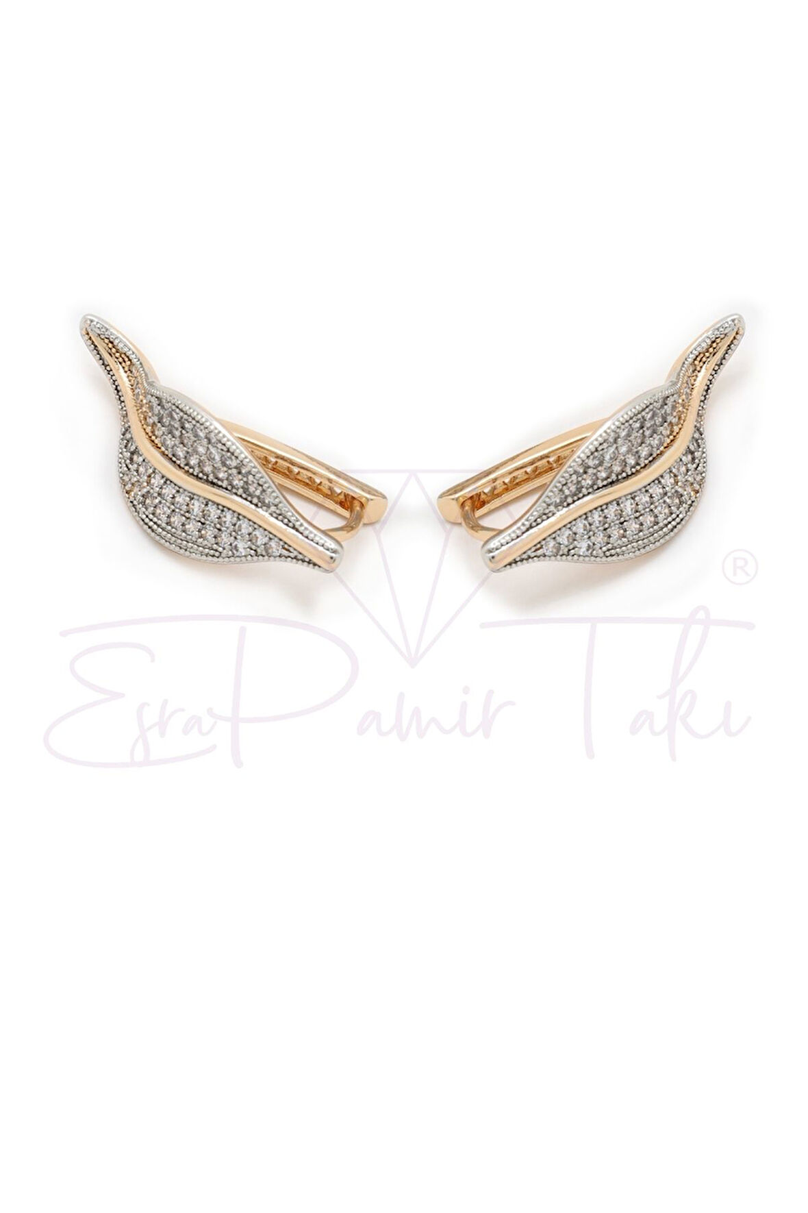 Zirkon Taşlı Rose Gold Renk Arı Küpe Seti