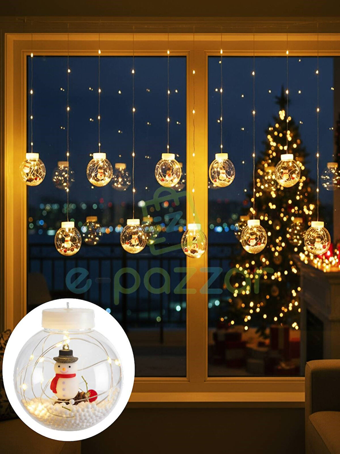 3 Mt Kardan Adam Figürlü Yılbaşı Organizasyon Konsept Süsleme 10 Top Perde Led 8 Mod Led 220v Fişli