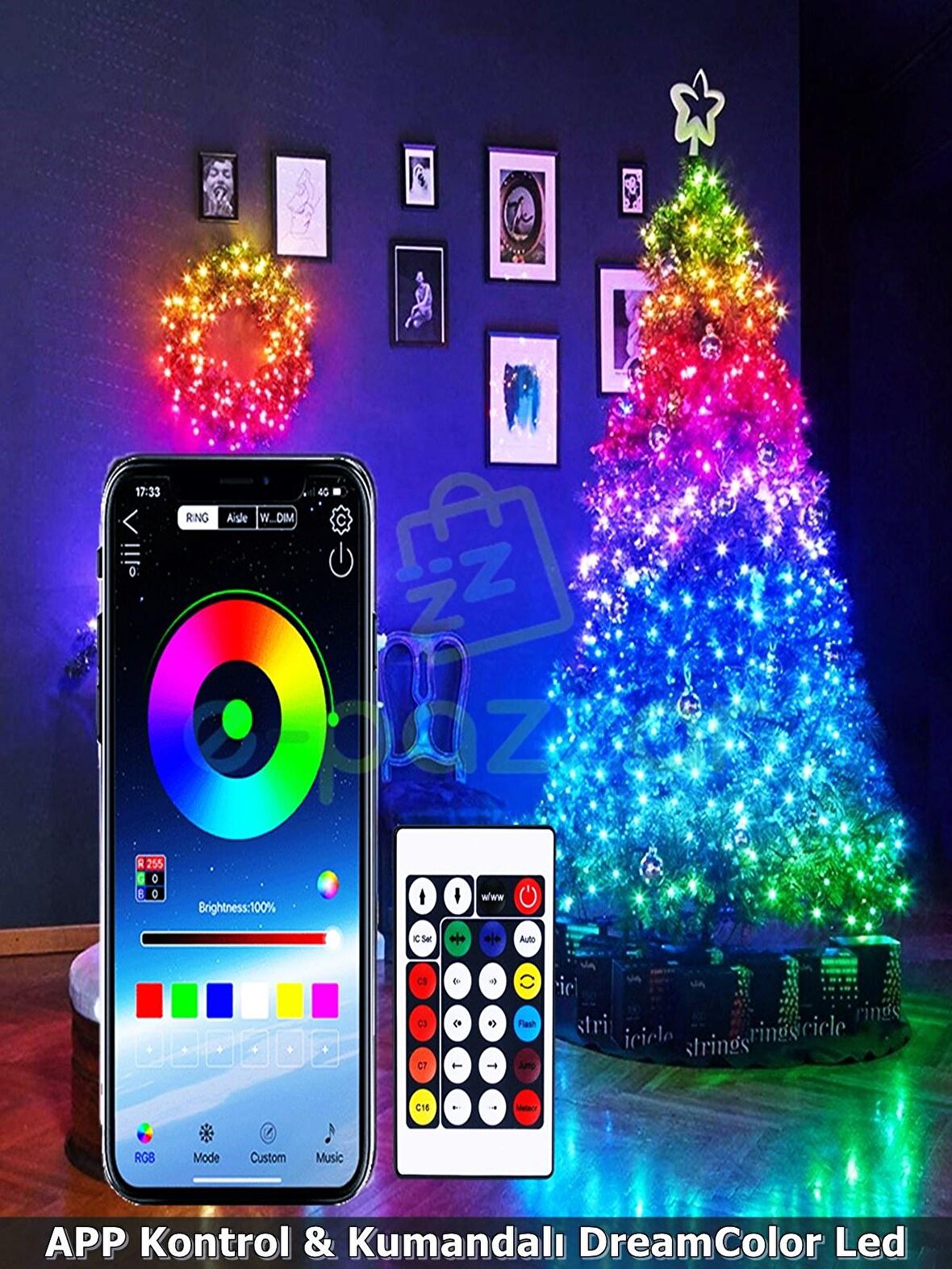 App Uygulamalı & Kumandalı Dreamcolor Multifonksiyon Dimmer Uyumlu Ip67 Waterproof 10 Mt Led Işık 