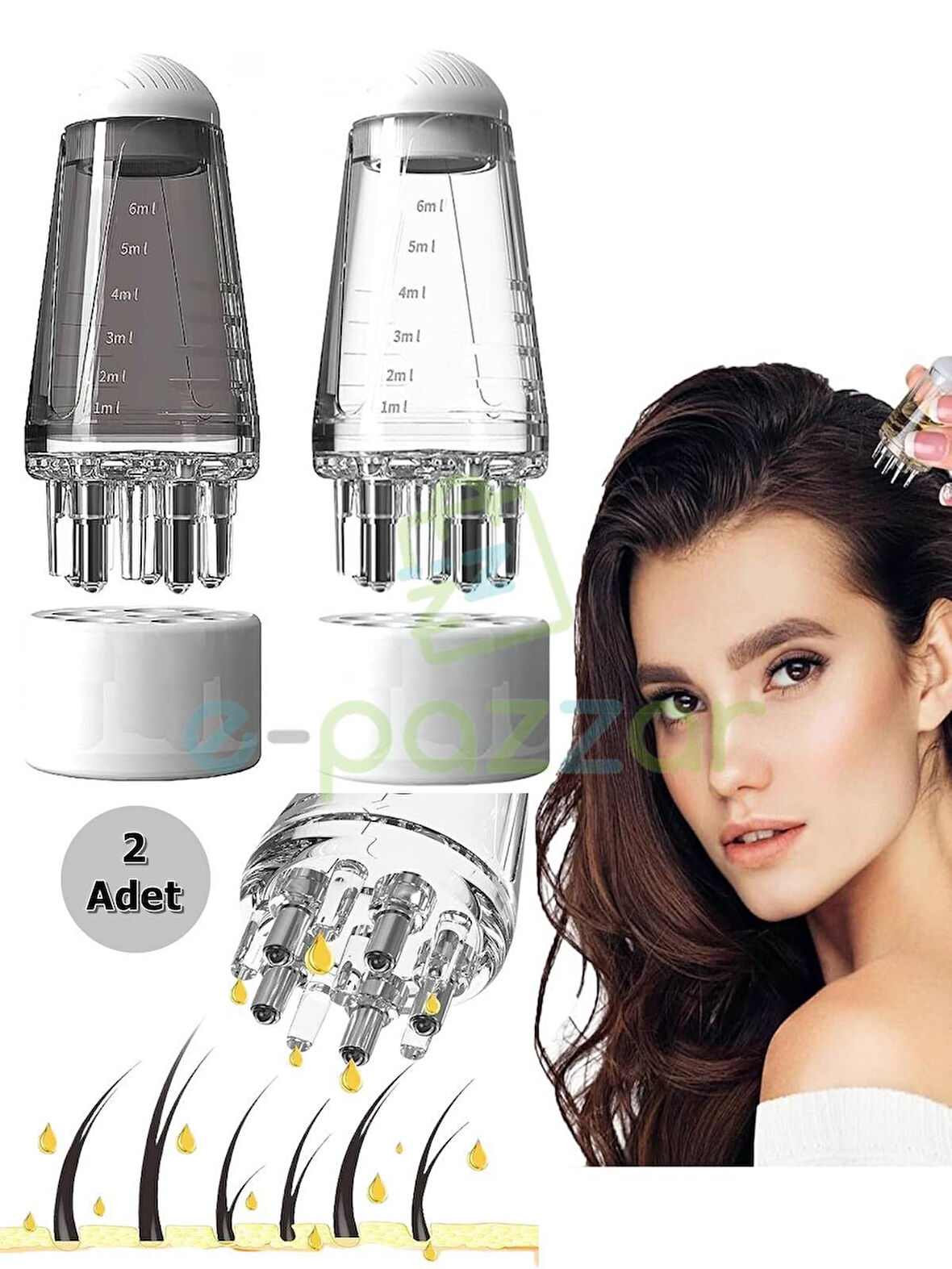 2 Adet Şeffaf/Siyah 6 Ml Serum Ve Yağlar İçin Çelik Bilye Başlıklı Masajlı Kişisel Bakım Aplikatörü