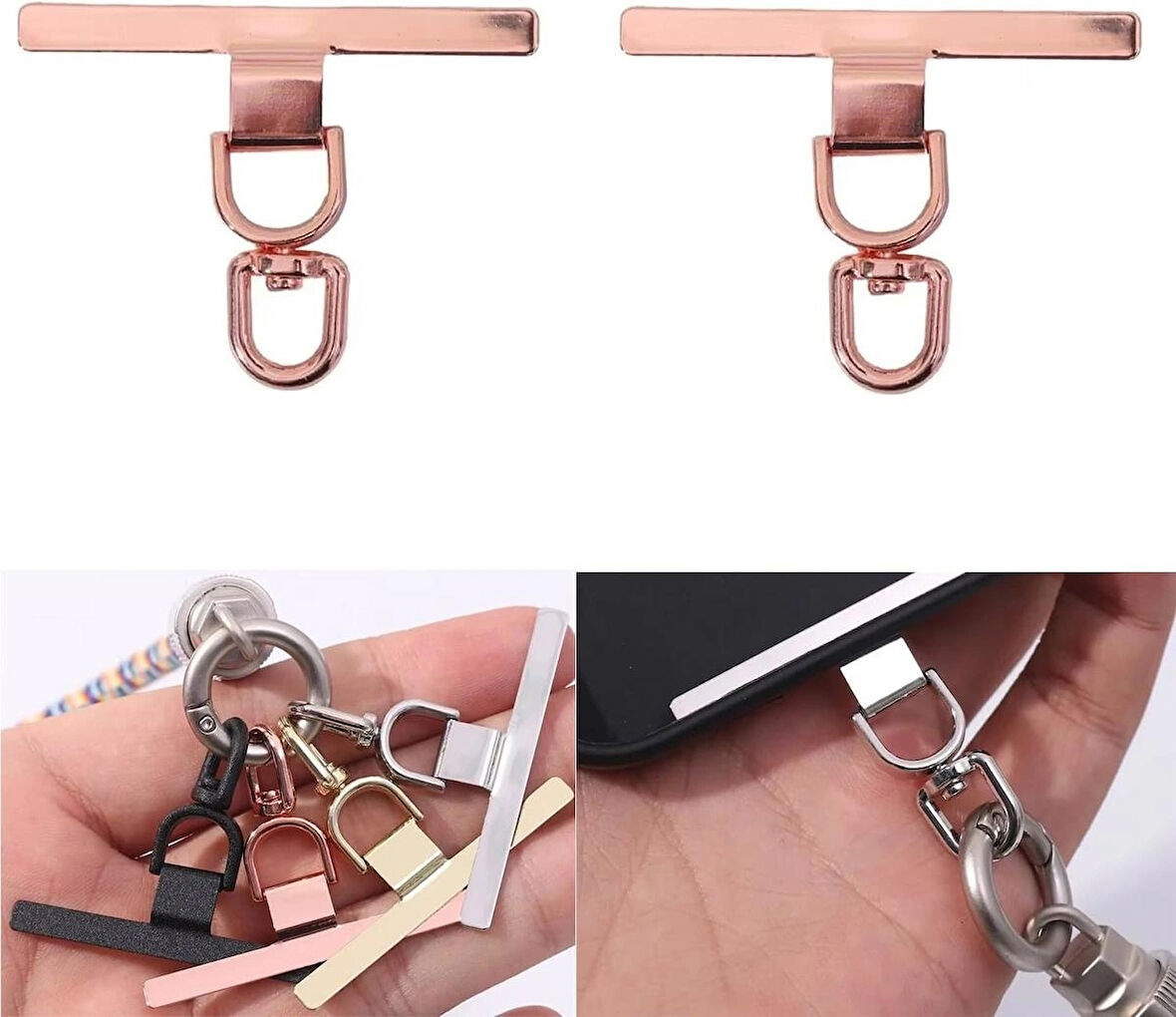 Microcase 360 Döner Başlıklı Telefon İp Askılıklar İçin Paslanmaz Çelik Tutacak Bağlantı Parçası - ROSE GOLD AL5142 2 ADET