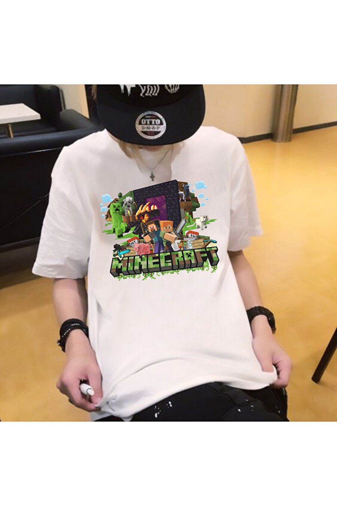 Minecraft Beyaz Kids Baskılı T-shirt