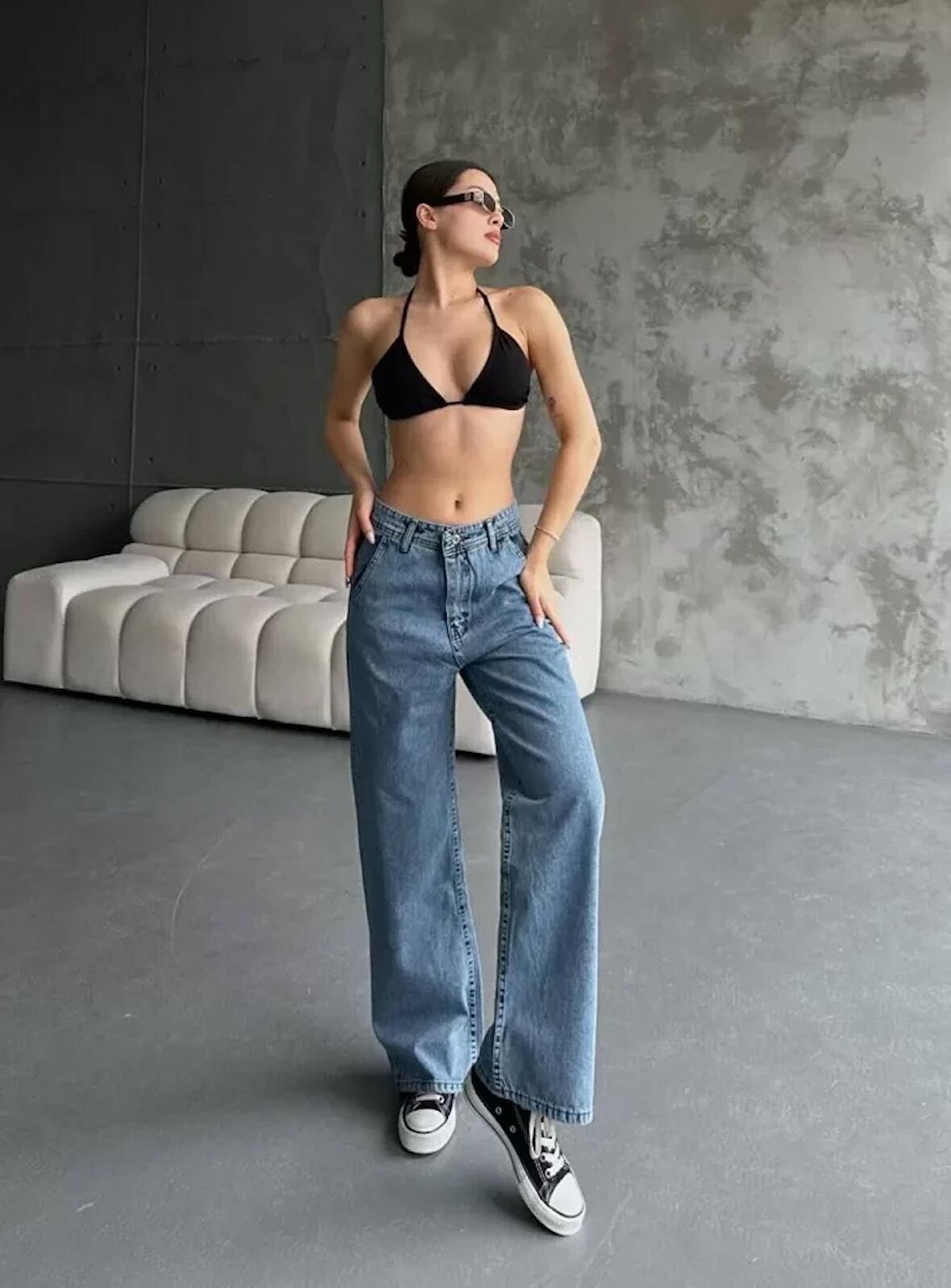 EQURİ Palazzo Jeans Pantalon - Mavi