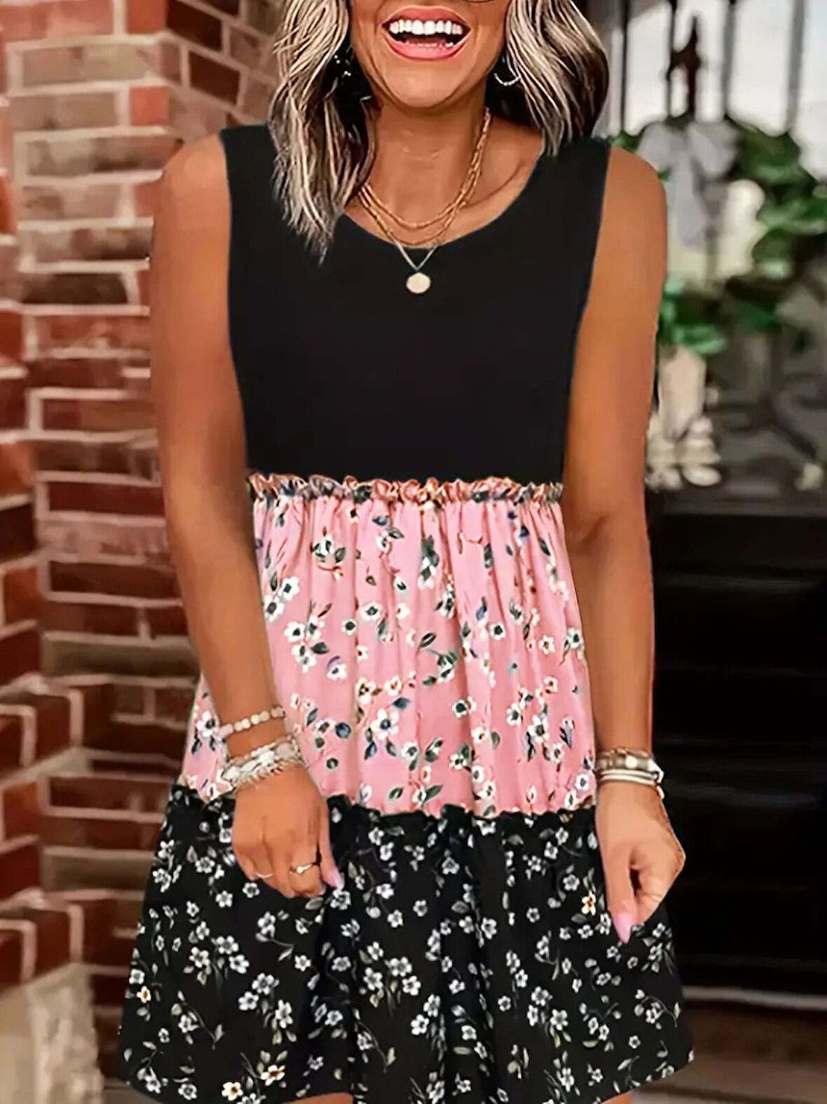 EQURİ Kadın Askılı Yuvarlak Yaka çiçek Baskılı Salaş Süprem Elbise