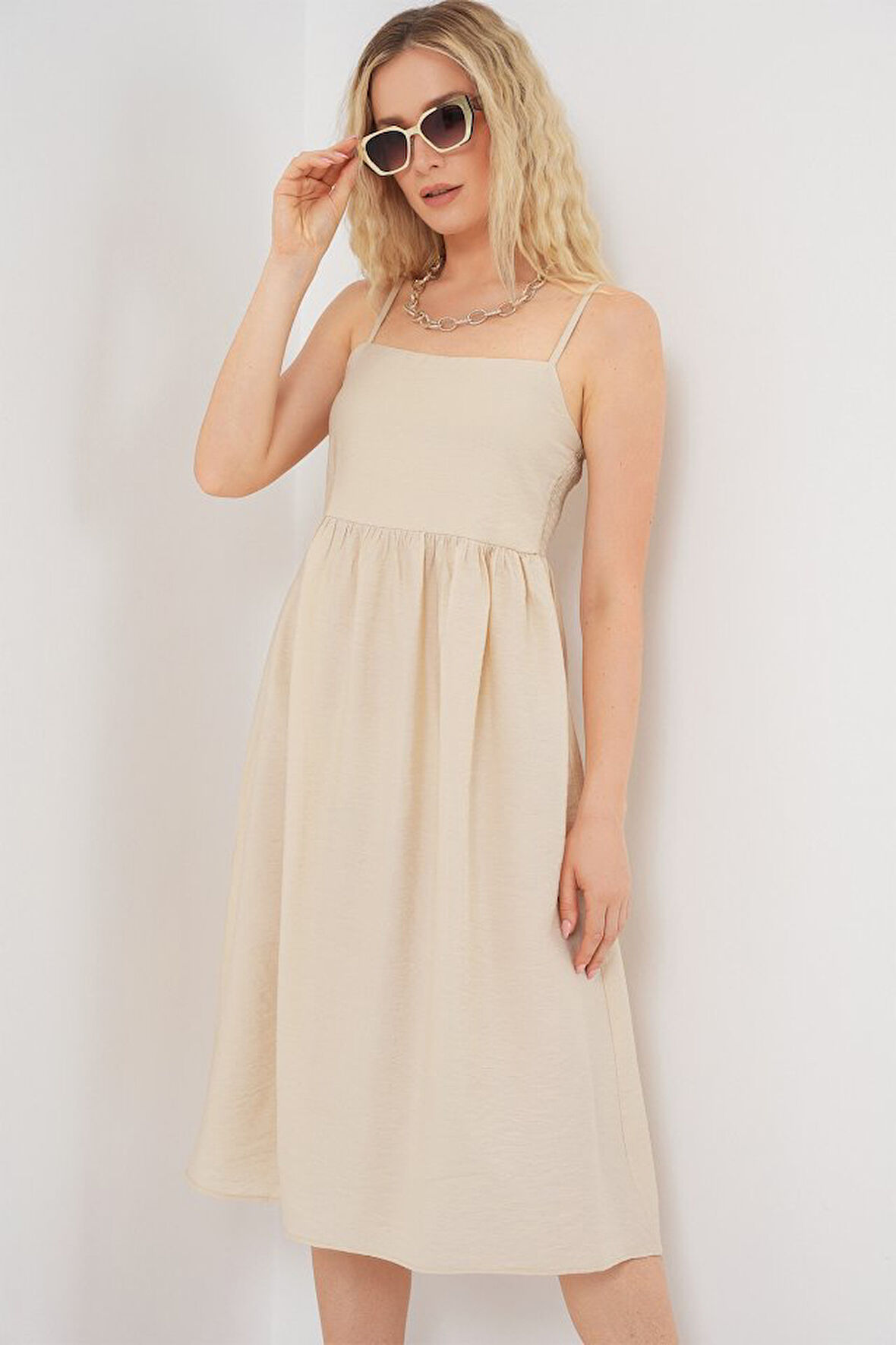 EQURİ Askılı Ayrobin Elbise 2565 - Krem