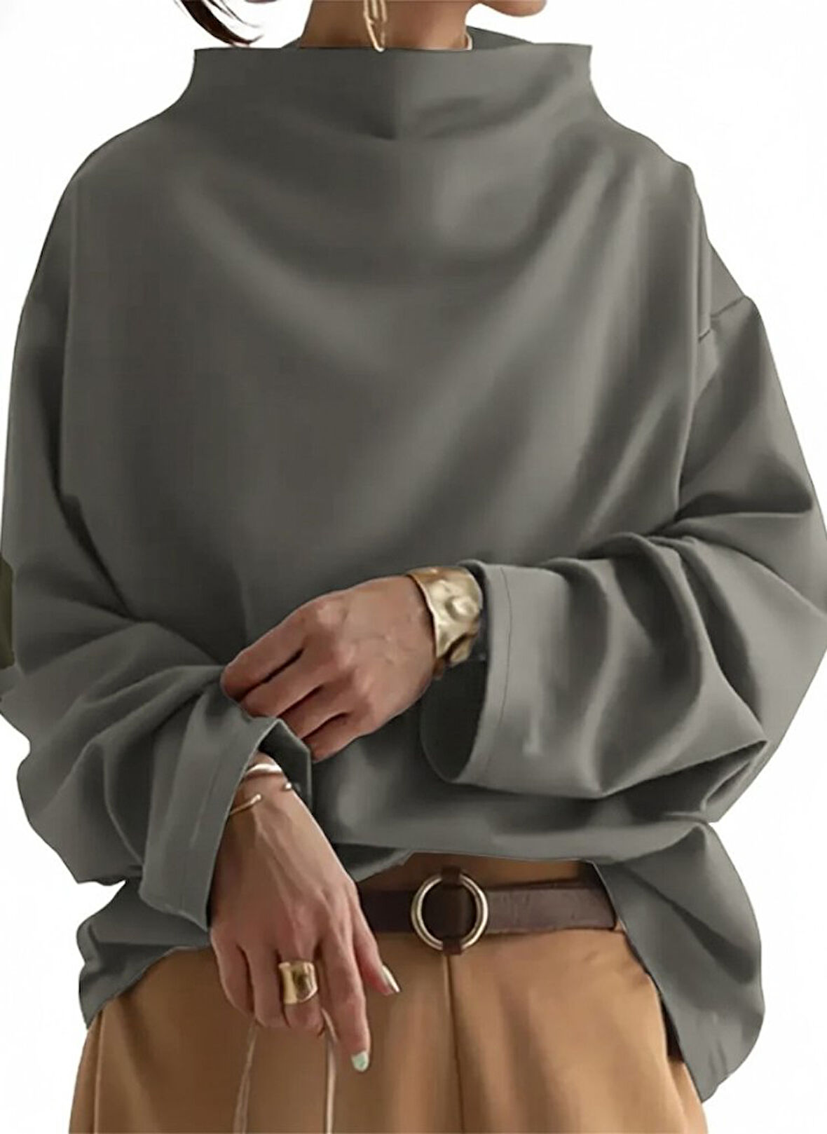 EQURİ Kadın Uzun Kollu Geniş Balıkçı Yaka Modal Bluz