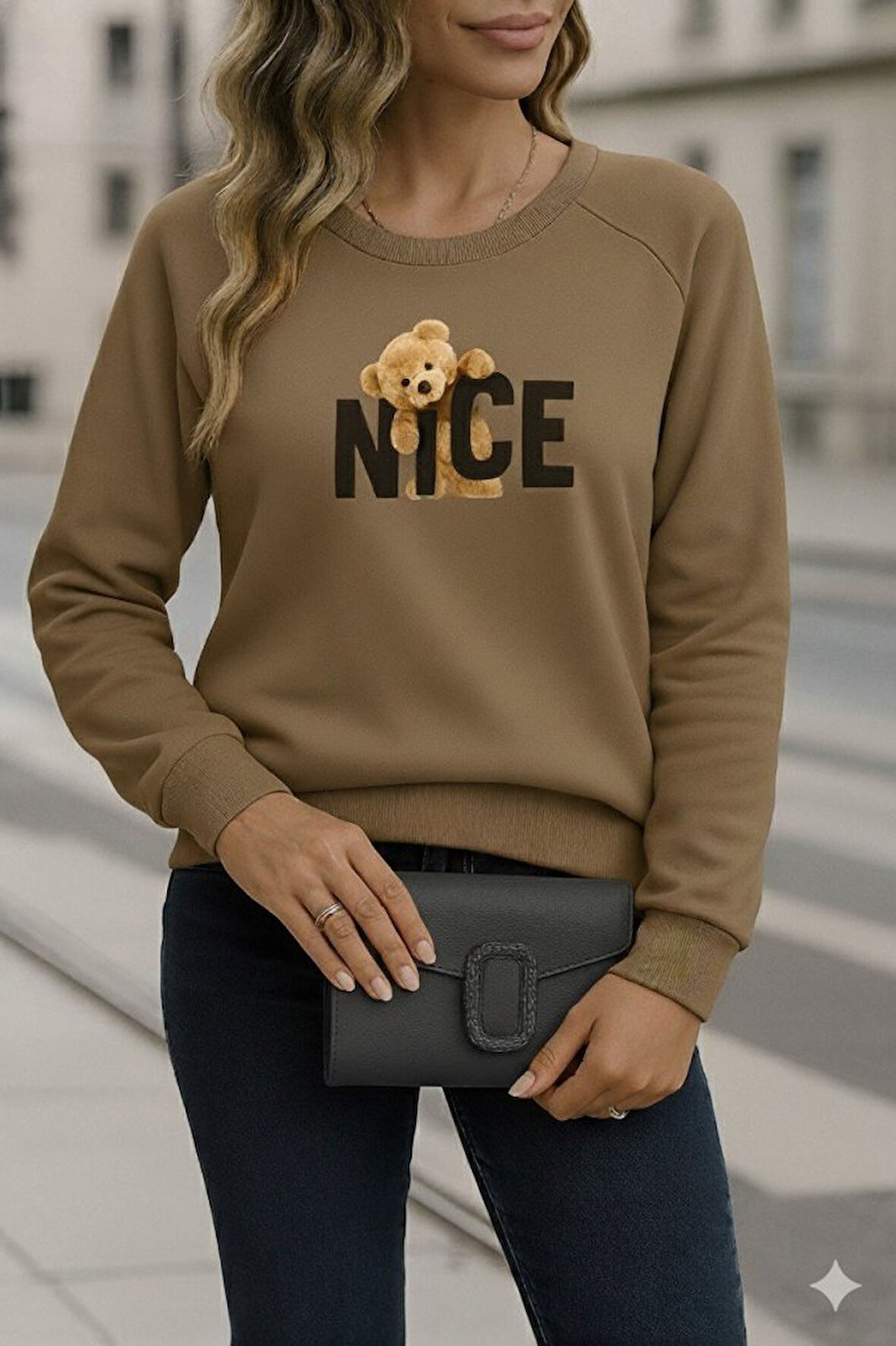 EQURİ Kadın Uzun Kollu Bisiklet Yaka Viskon Iki Iplik Bluz