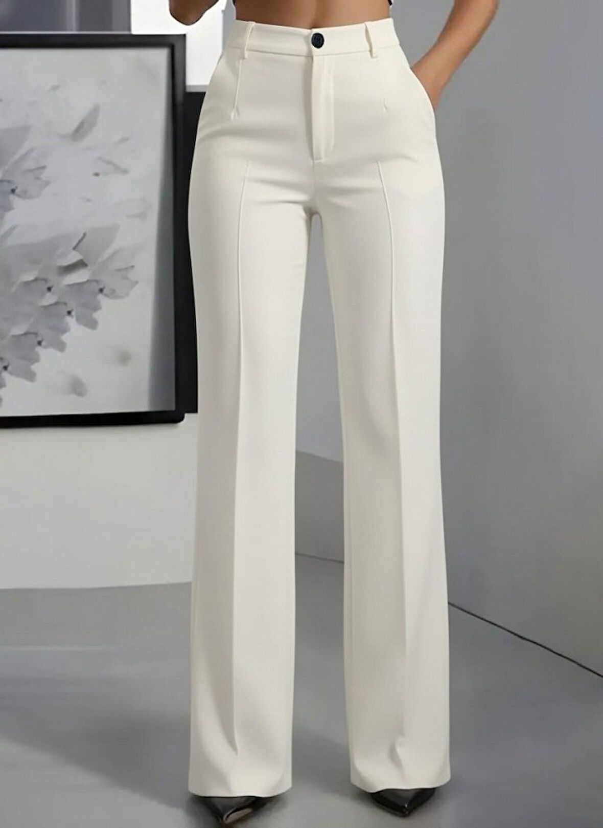 EQURİ Kadın Yüksek Bel Cepli Ithal Krep Pantolon