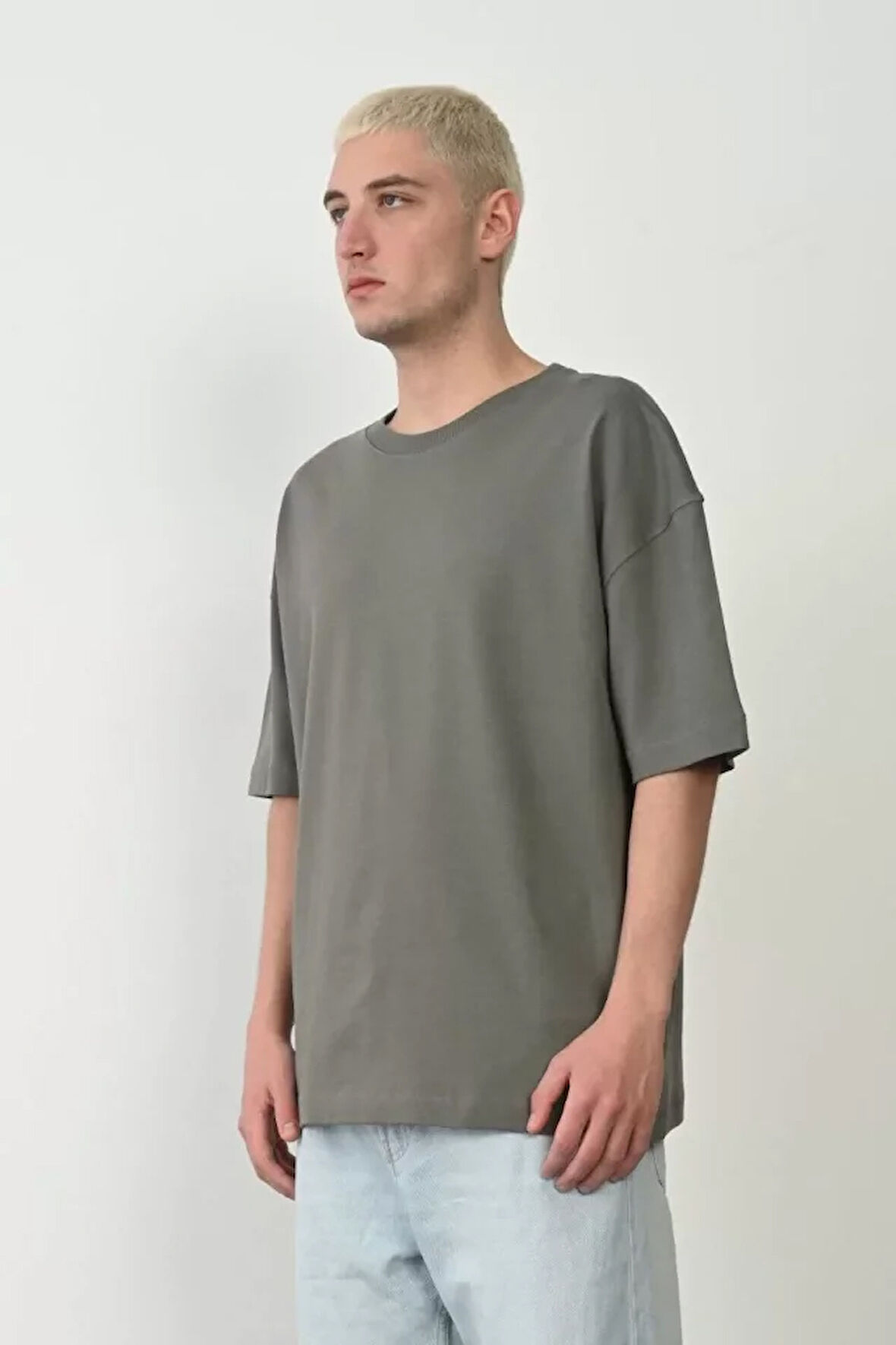 EQURİ Unisex Basic Bisiklet Yaka Oversize T-Shirt - Füme