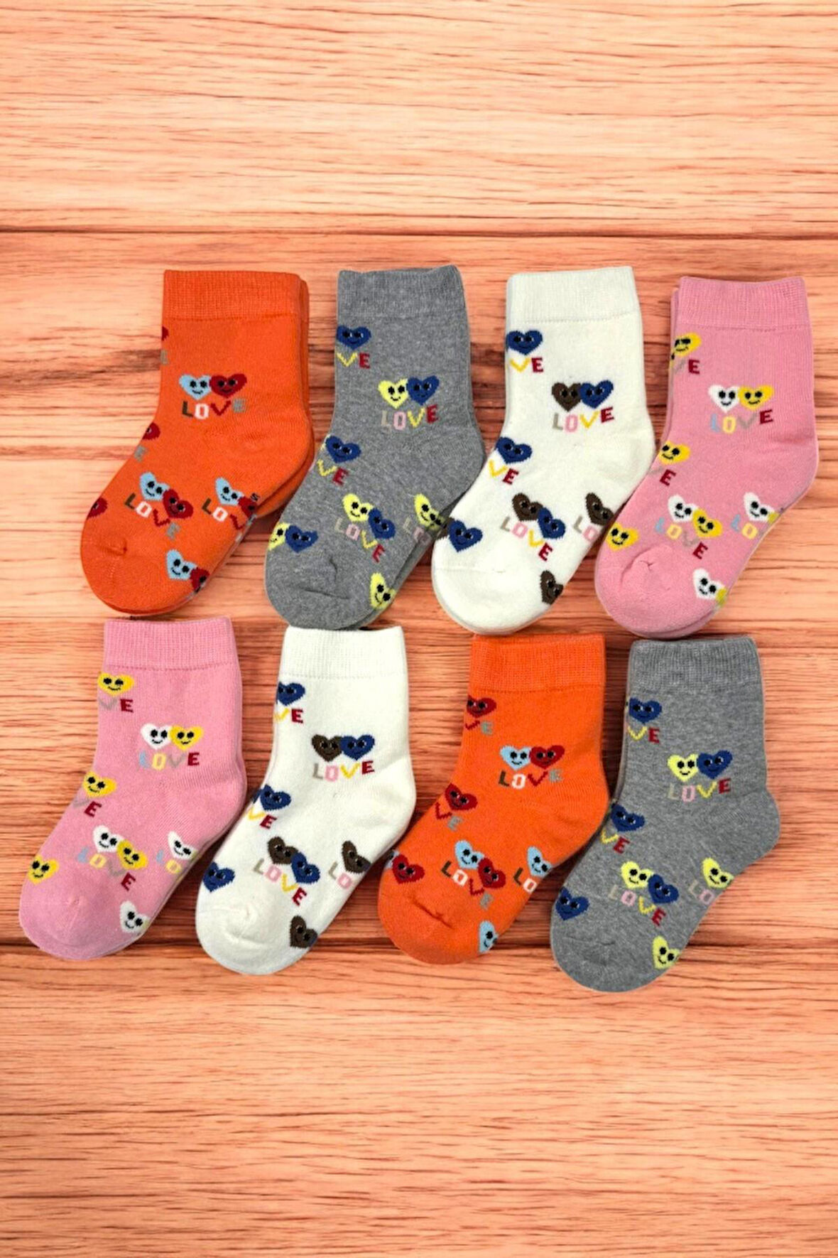 8 Çift Burun Dikişsiz Kalpli Kışlık Kalın Havlu Kız Çocuk Soket Çorap