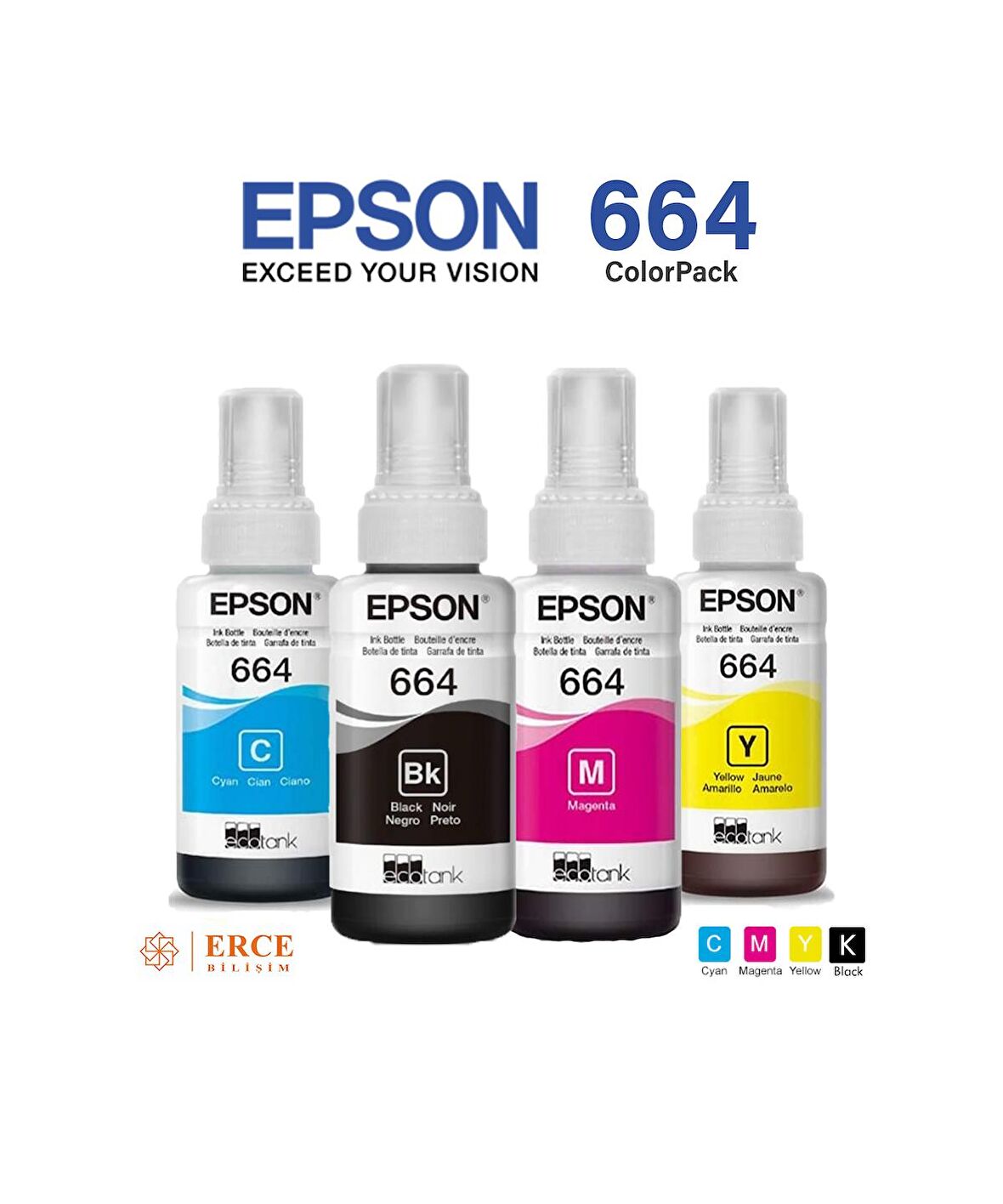 Epson 664 C13T66464A L605 4 Renk Şişe Mürekkep Takımı