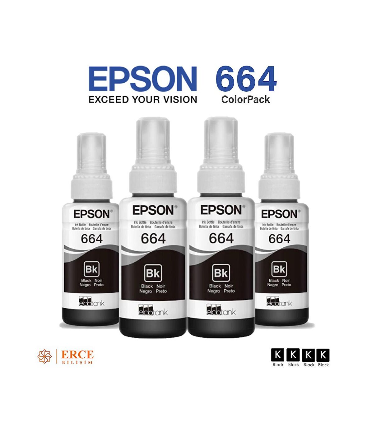 Epson 664 L3060 Uyumlu Dörtlü Siyah Ink Bottle