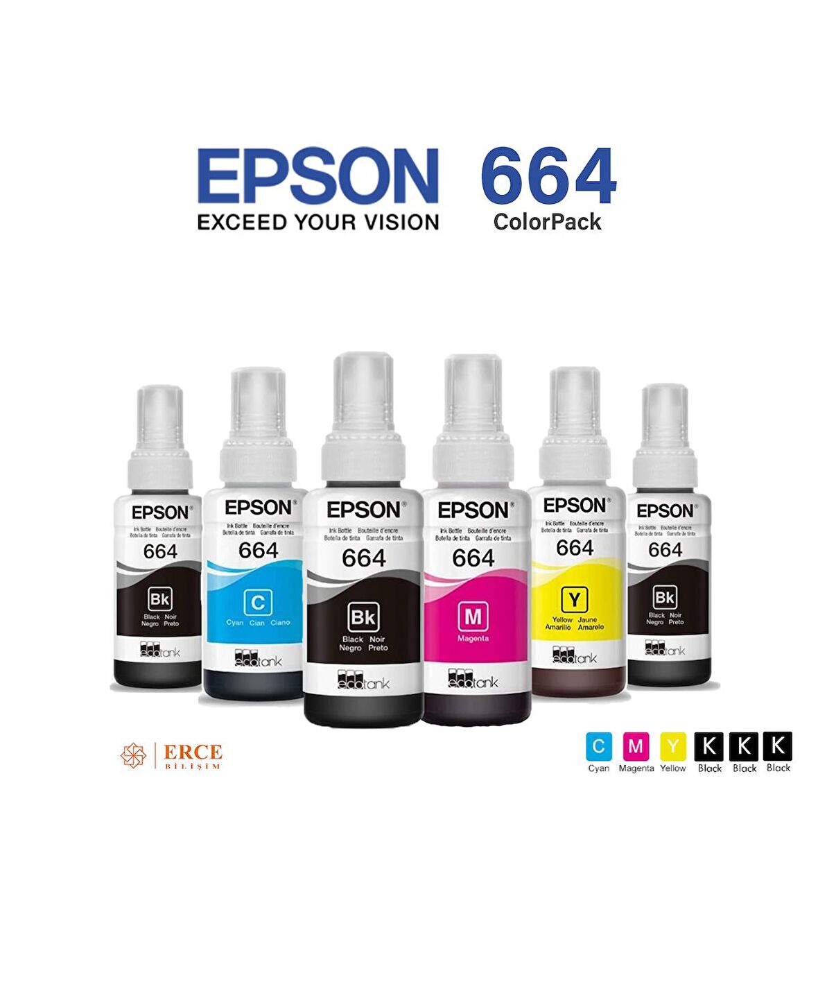 Epson 664 EcoTank L300 Uyumlu 4 Renk +2 Siyah Mürekkep Takımı
