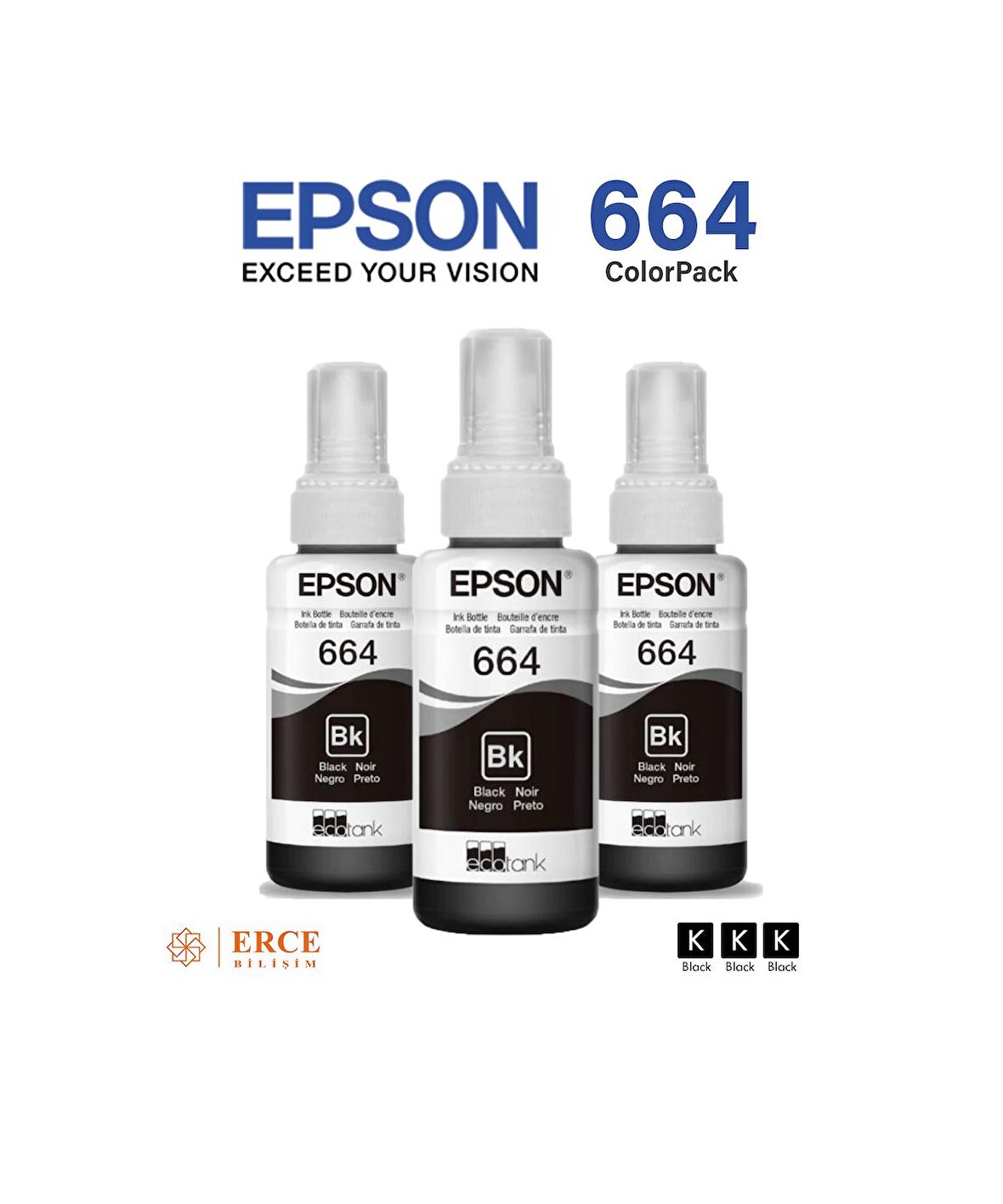 Epson 664 C13T66414A Black Üçlü Şişe Mürekkep Seti