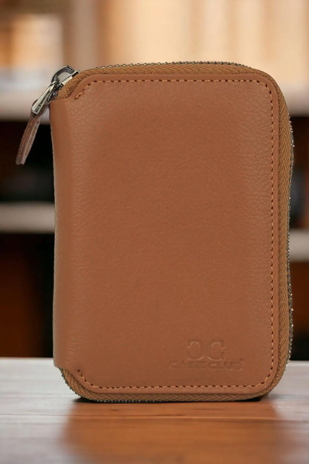 Hakiki Deri Fermuarlı Kartlık Cüzdan Case Club Taba Unisex