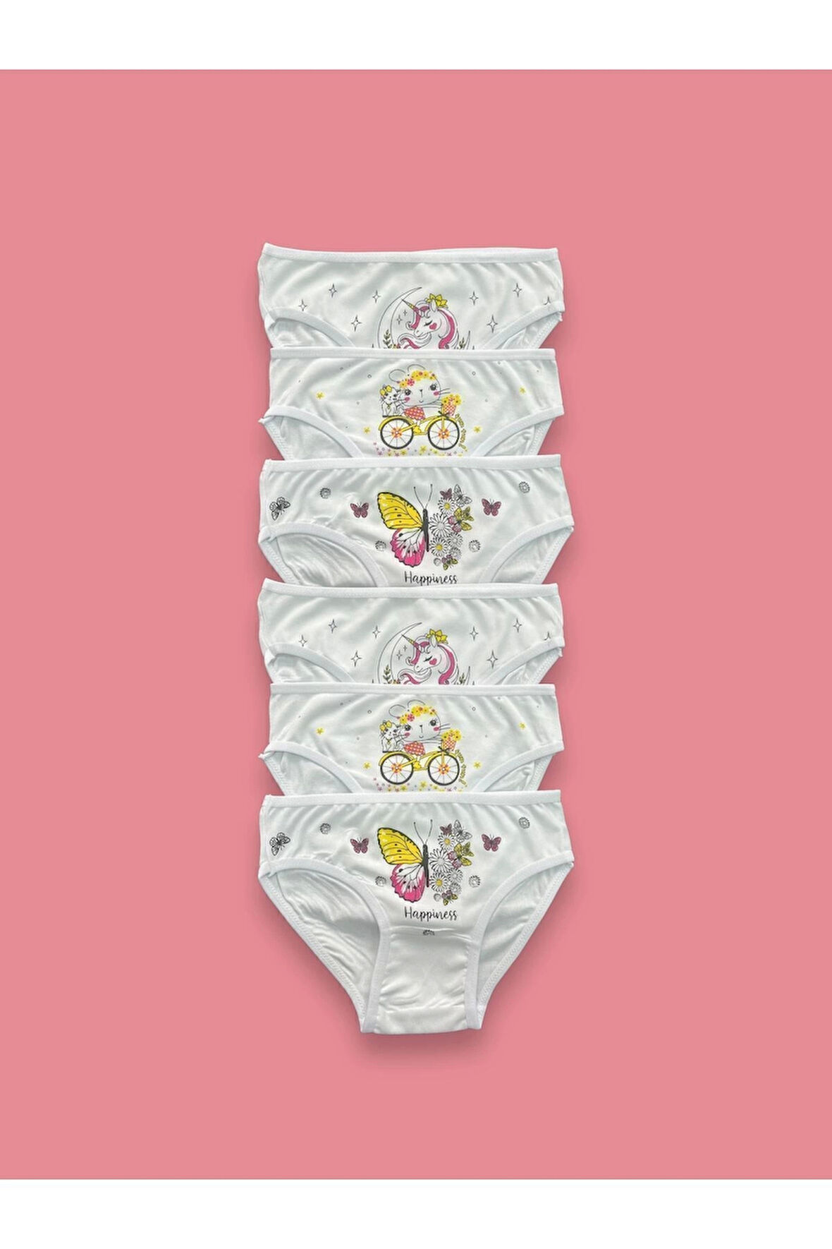 Baskılı Beyaz Kız Çocuk Külot 6'lı