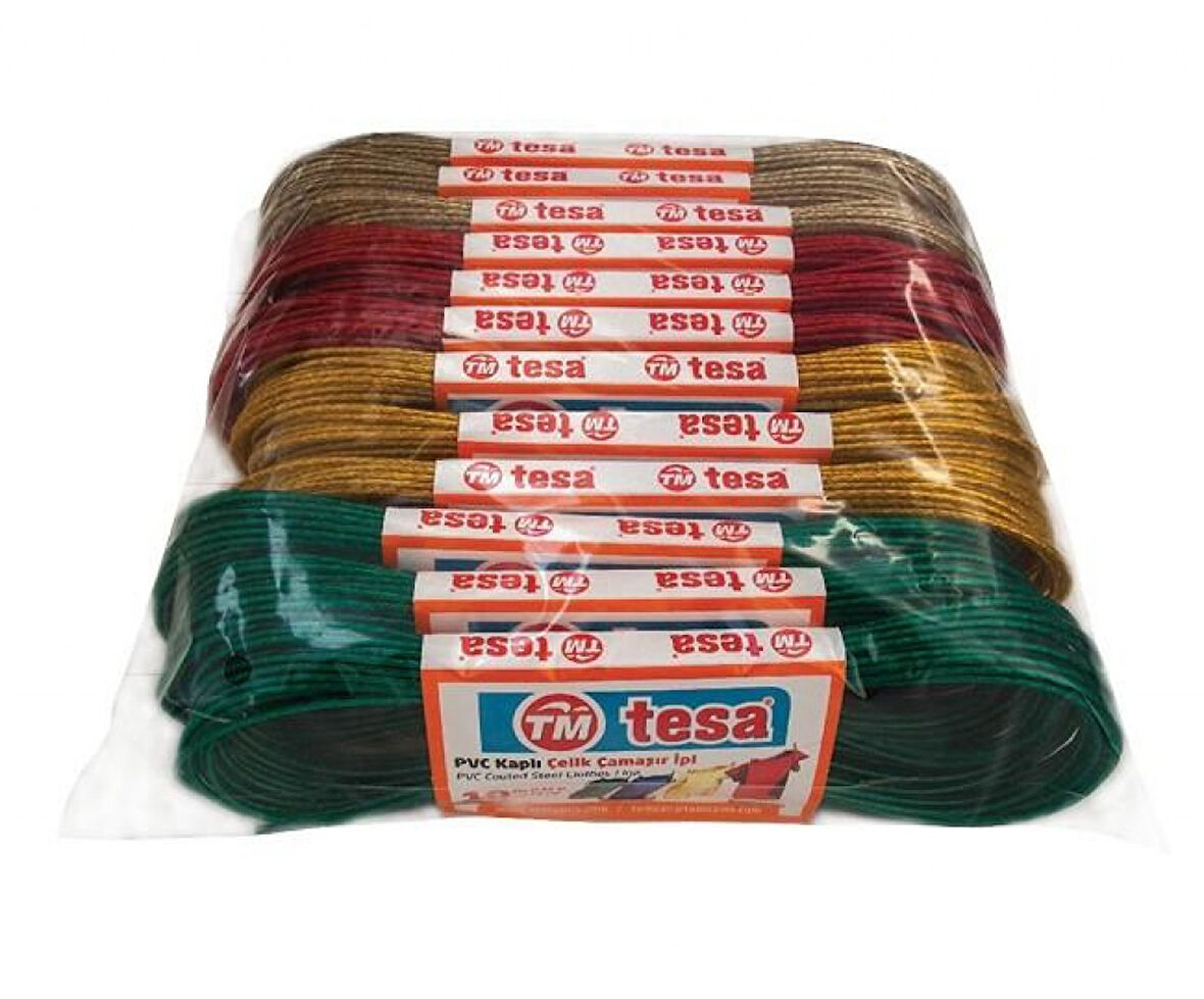 Temsan 12  li PVC Kaplama 10 Metre Çelik Çamaşır İpi