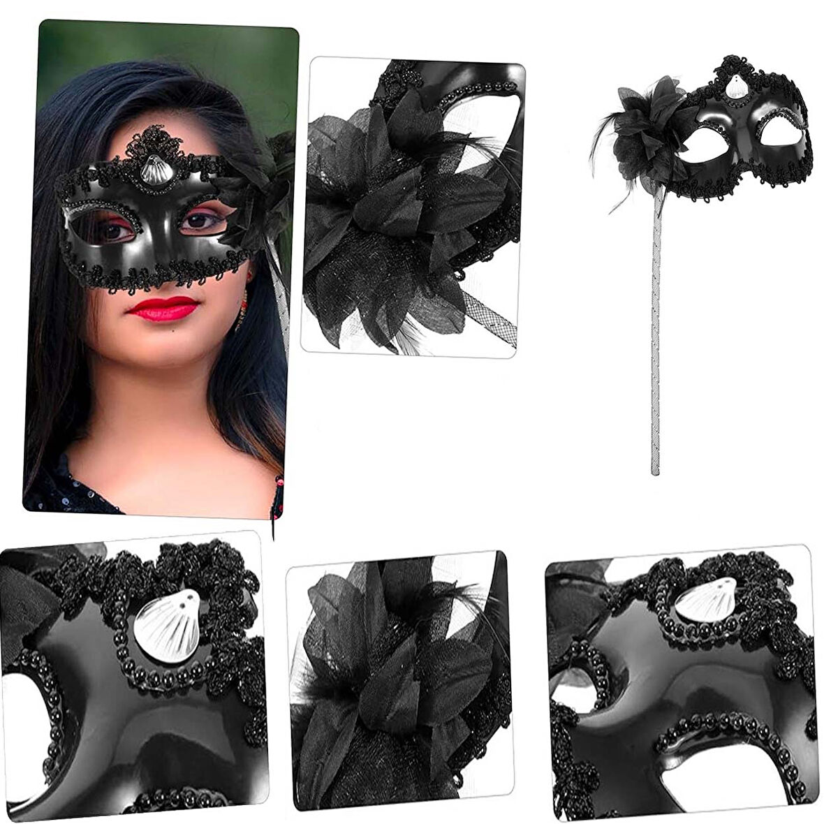 Siyah Işıltılı Tutmalı Fotoğraf Çekimi Maskesi 18x29 cm