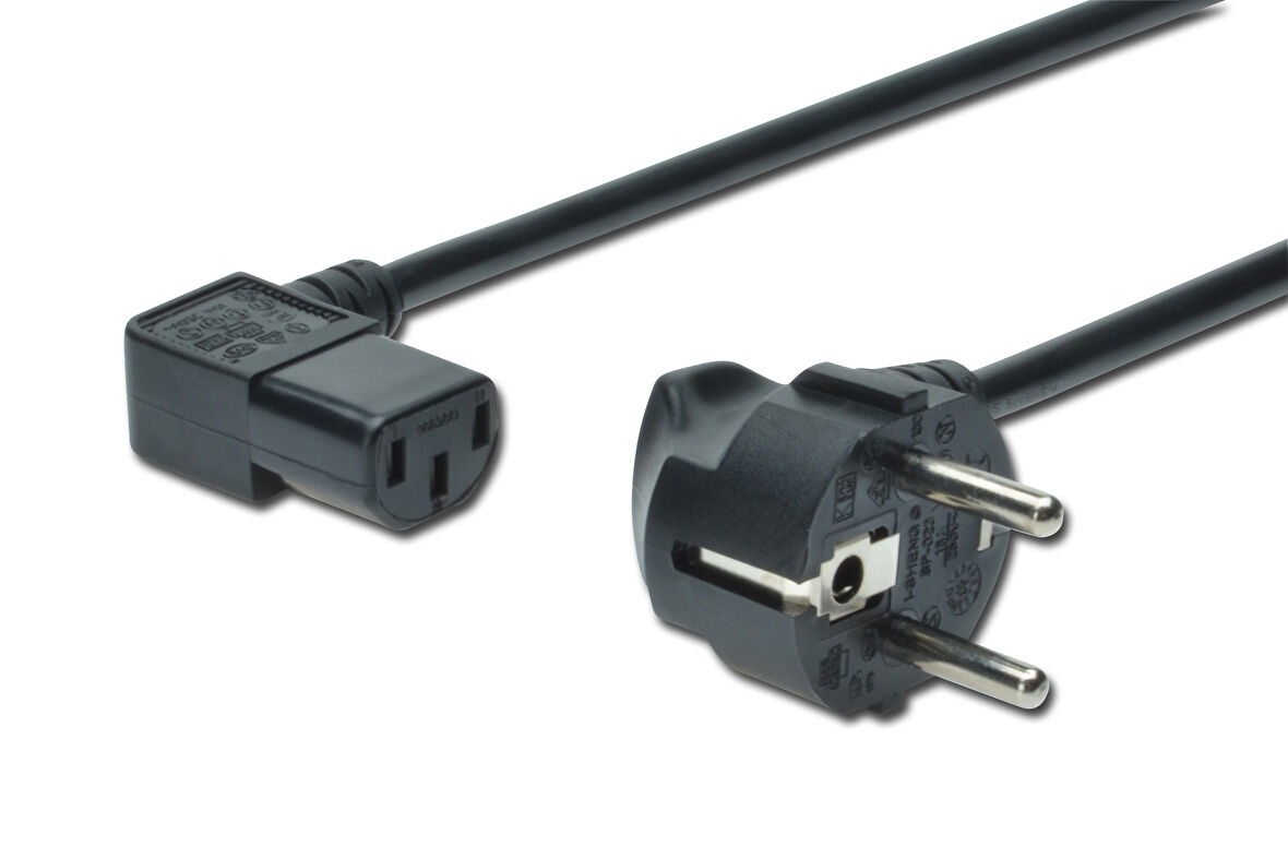 Güç Kablosu, CEE 7/7 (Typ-F) - C13, 90ø açılı, Erkek / Dişi,  1.8 metre, H05VV-F3G 0.75qmm, siyah renk&lt;br&gt;
Power Cord, CEE 7/7 (Typ-F) - C13, 90ø angled M/F, 1.8m, H05VV-F3G 0.75qmm, black