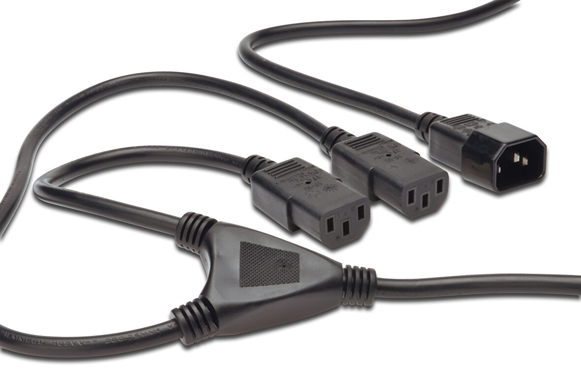 Güç Kaynağı Kablosu,  C14 erkek - 2x C13 dişi, 1.7 metre, H05VV-F3G, 1.0qmm/0.75qmm, siyah renk&lt;br&gt;
Power Cord Splitter Cable, C14 male - 2x C13 female jack, 1.7 metre, H05VV-F3G, 1.0qmm/0.75qmm