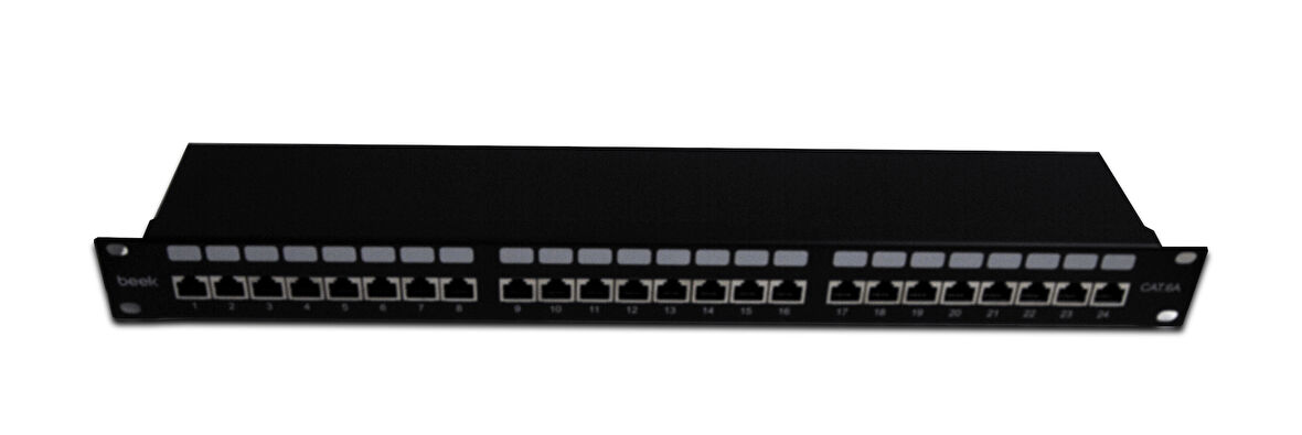Beek 19  1U 24 port CAT6A STP Patch Panel, LSA/IDC 90 derece punch ISO11801 Class Ea&lt;br&gt;
Beek 19  1U CAT6A STP Patch Panel, LSA/IDC 24-port 90 degree punch ISO11801 Class Ea