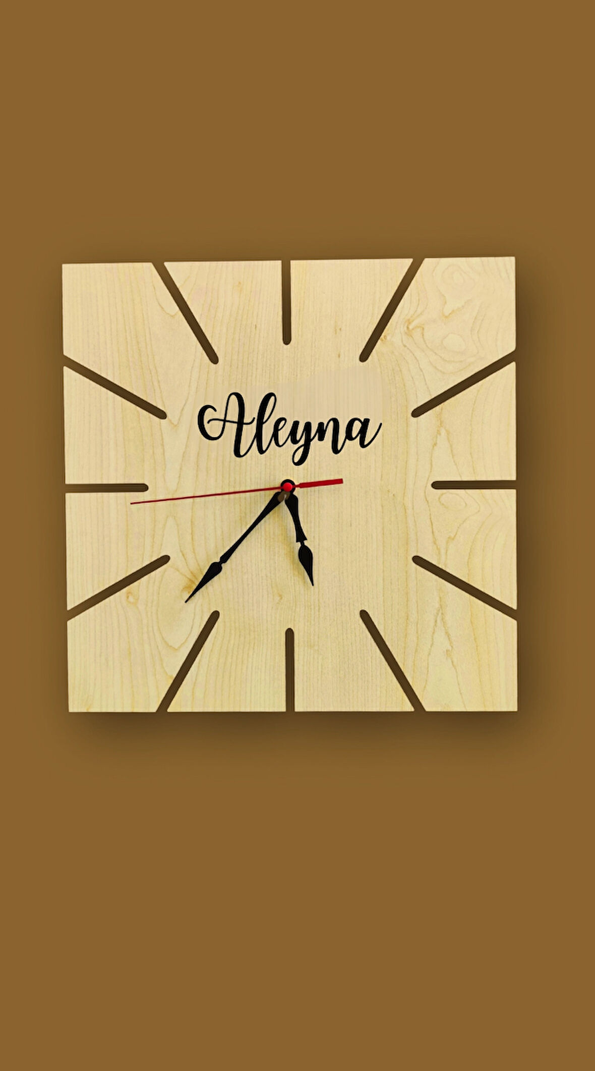 Kare Şekilli Lazer Kesim Birinci Sınıf Mdf Duvar Saati - Akçaağaç