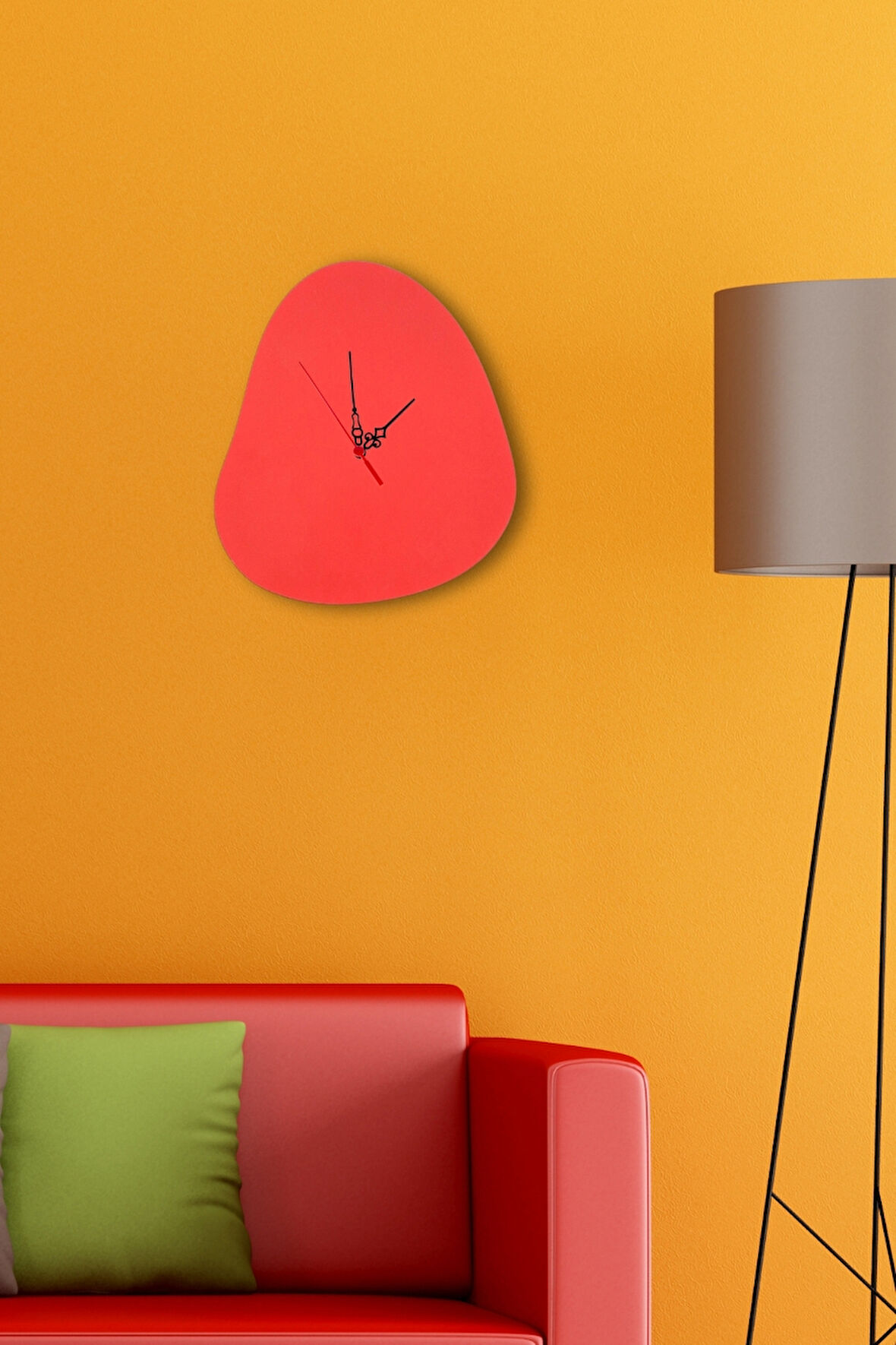 Erdizden Yamuk Şekilli Lazer Kesim Birinci Sınıf Mdf Duvar Saati - Kırmızı