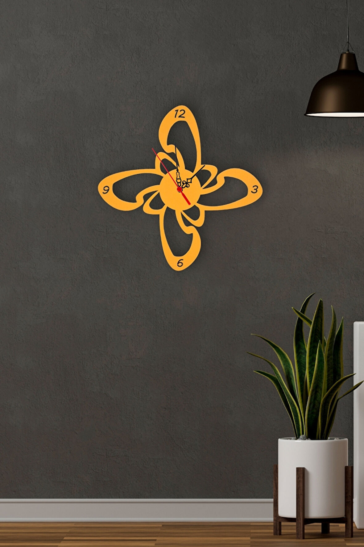 Erdizden Şekilli Lazer Kesim Birinci Sınıf Mdf Duvar Saati - Turuncu