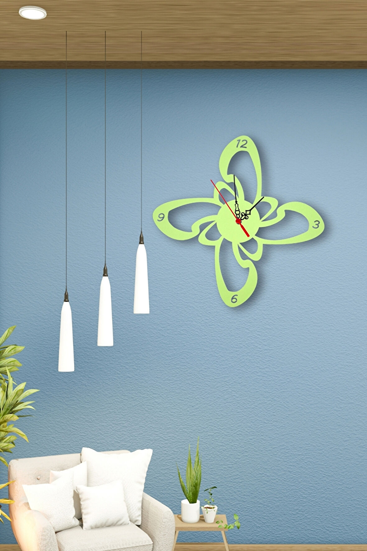 Erdizden Şekilli Lazer Kesim Birinci Sınıf Mdf Duvar Saati - Yeşil