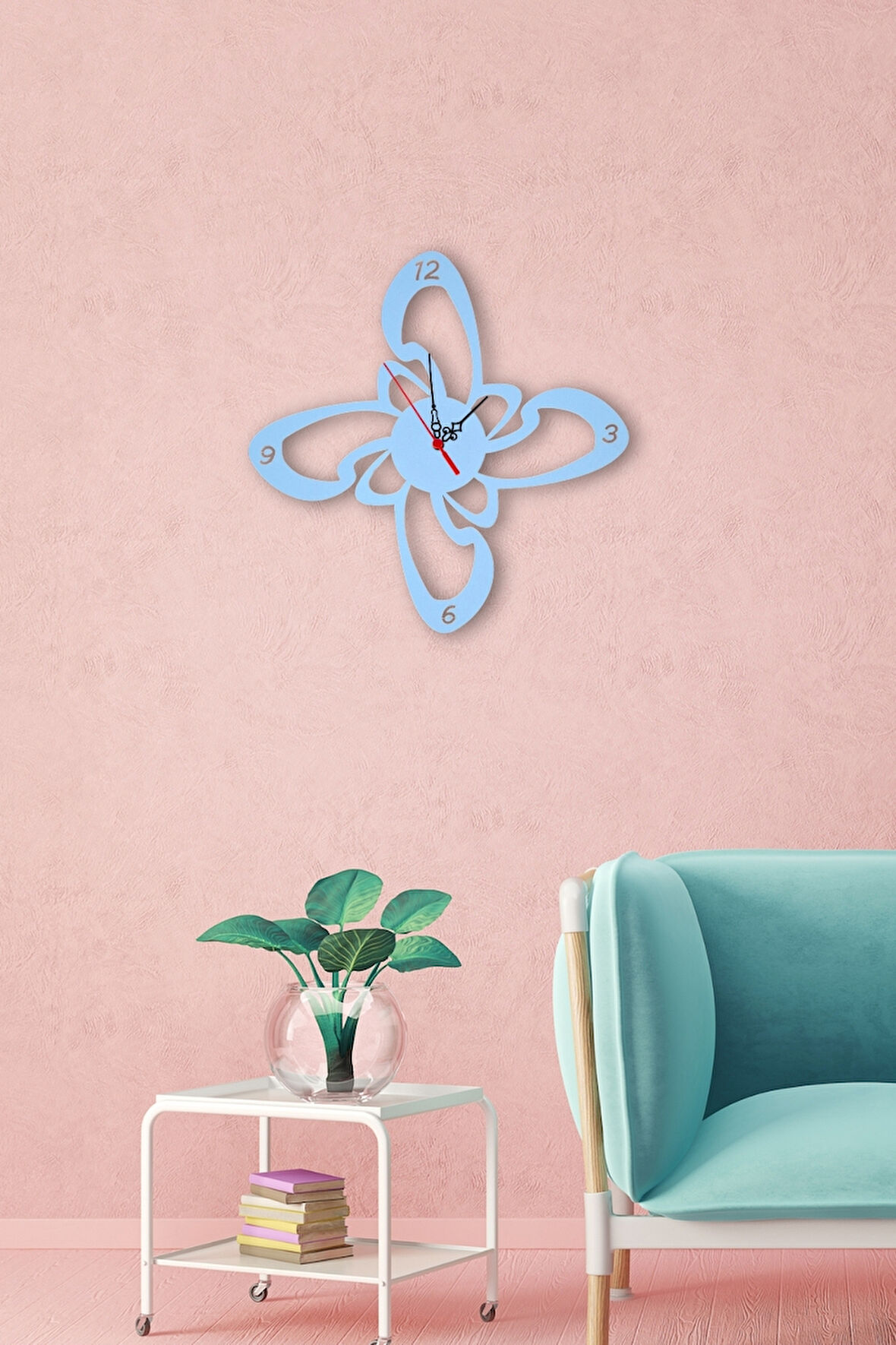 Erdizden Şekilli Lazer Kesim Birinci Sınıf Mdf Duvar Saati - Mavi