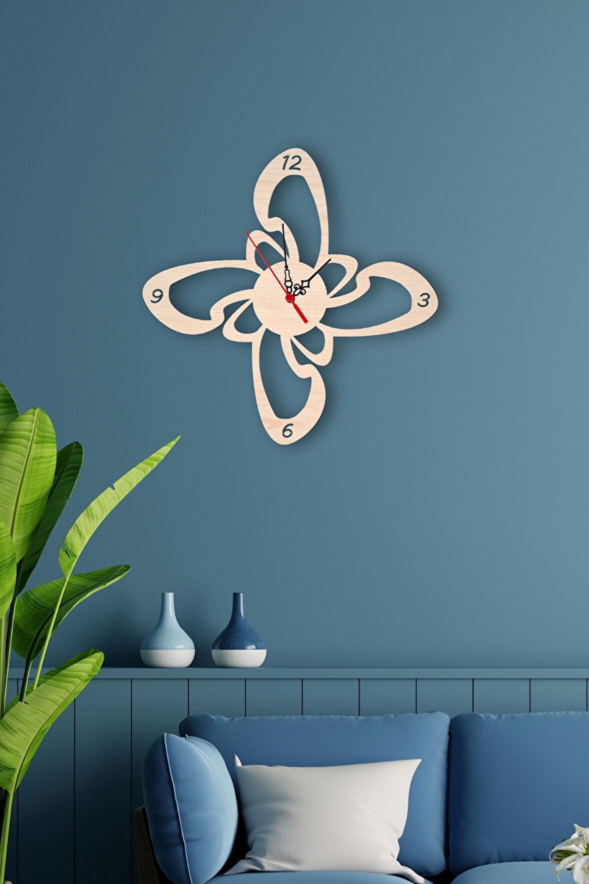 Erdizden Şekilli Lazer Kesim Birinci Sınıf Mdf Duvar Saati - Akçaağaç