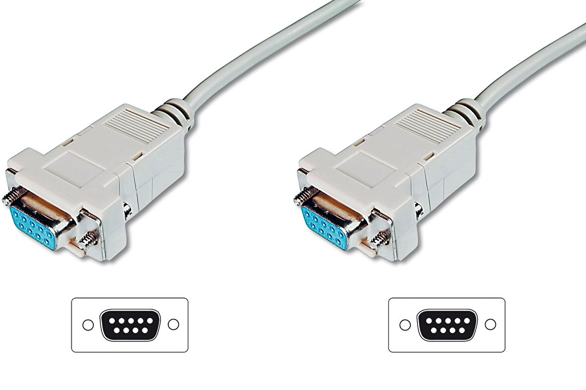 Digitus Modem Bağlantı Kablosu, D-Sub9 Dişi - D-Sub9 Dişi, 3 metre, vidalı, bej renk&lt;br&gt;
Digitus Zero-Modem connection cable, D-Sub9 F/F, 3.0m, snap-hoods, beige