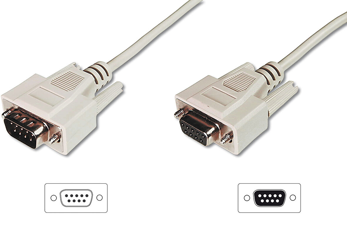 Digitus Veri İletim/Seri Uzatma Kablosu, D-Sub 9 Erkek / D-Sub 9 Dişi, 5 metre, Seri, AWG28, tek kat zırhlı, bej renk&lt;br&gt;
Digitus Data Transfer Extension Cable, D-Sub 9 M/F, 5.0m, Serial, Molded