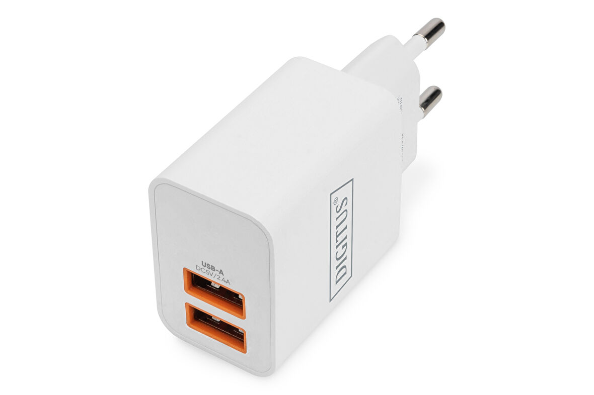 DIGITUS USB Charger 2x USB-A 15W, 2x 2,4A, white