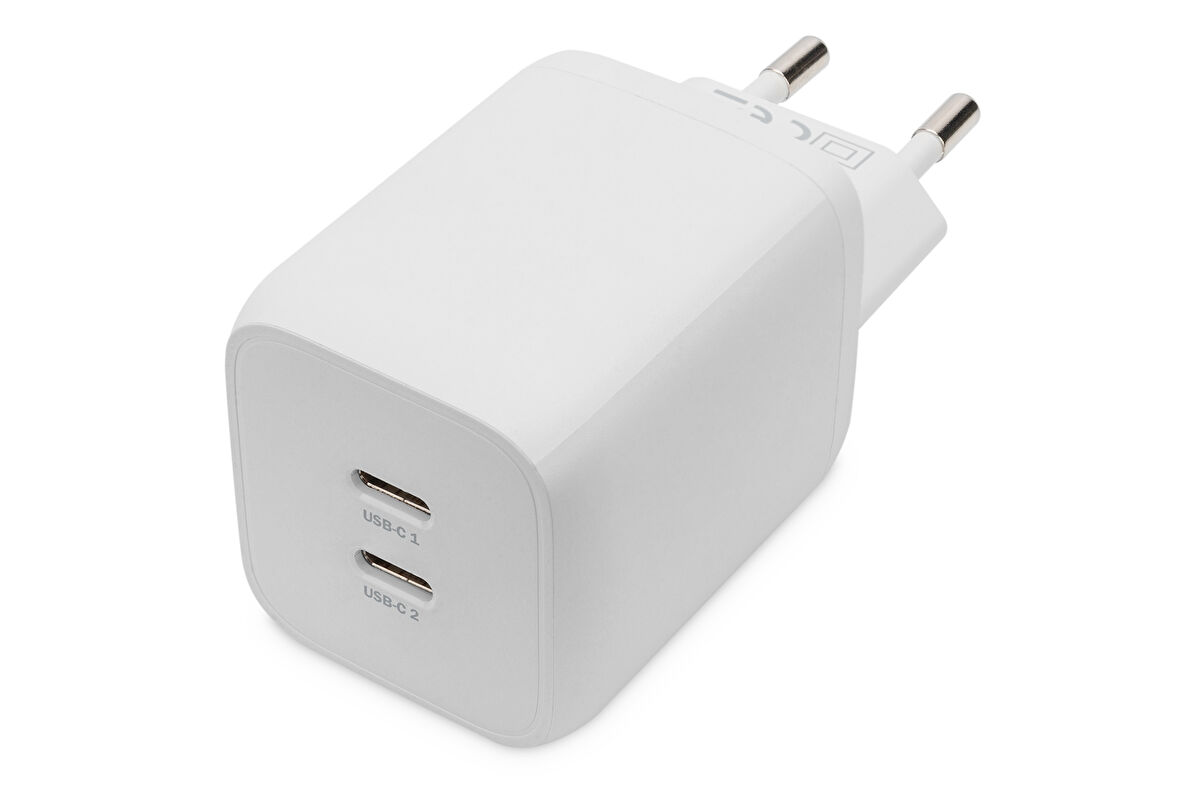 DIGITUS USB-C Mini charger, 2-Port, 65W 2x USB-C, 45W+20W, white