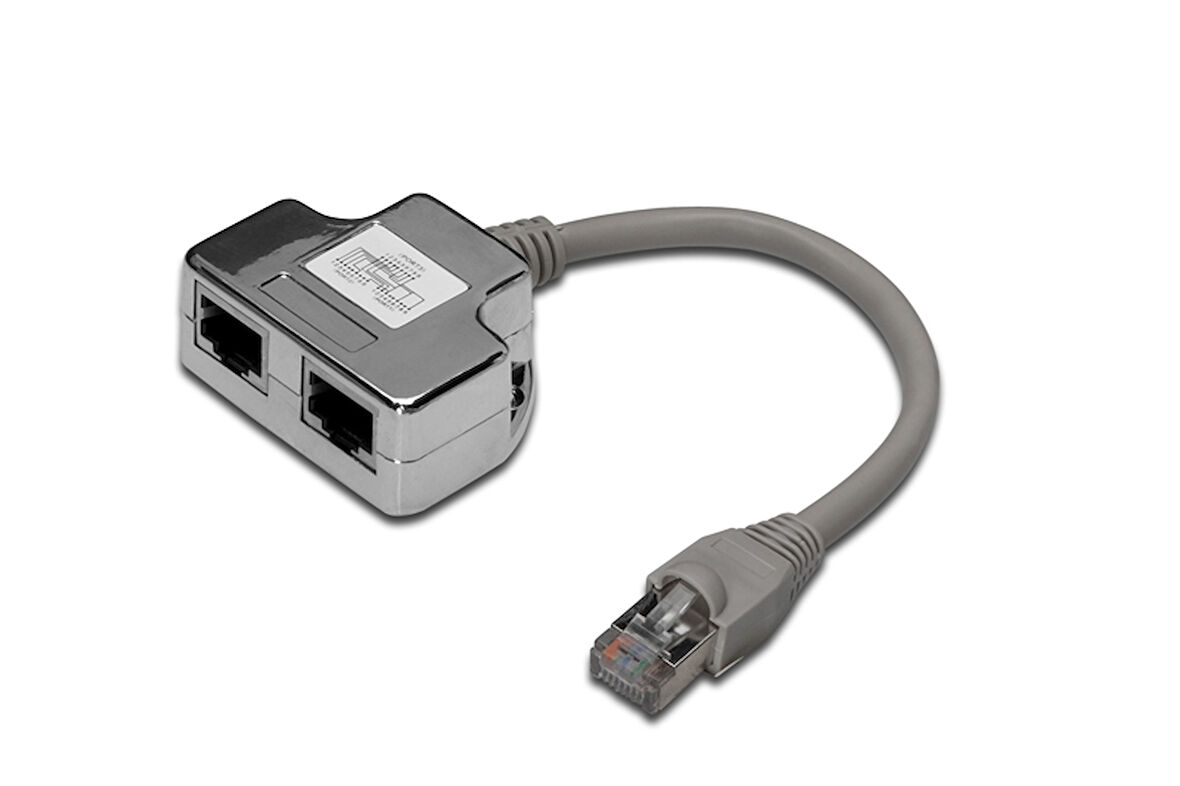 Digitus CAT. 5E Patch Kablo Adaptörü, Zırhlı/Shielded, 2 x RJ45 Dişi &lt;-&gt; 1 x RJ45 Erkek, Kablo mesafesi 0.19 metre