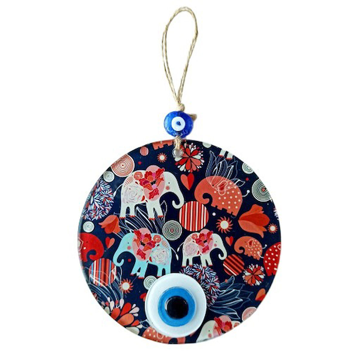 Nazar Boncuklu Fil Desenli Duvar Süsü Füzyon Cam Filli Duvar Dekoru