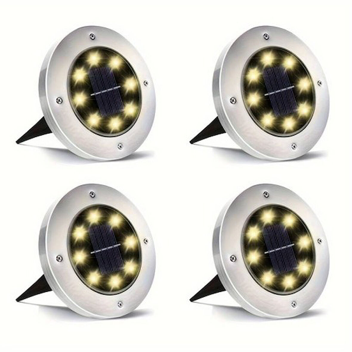 4 lü Solar Panelli Kazıklı Bahçe Aydınlatması