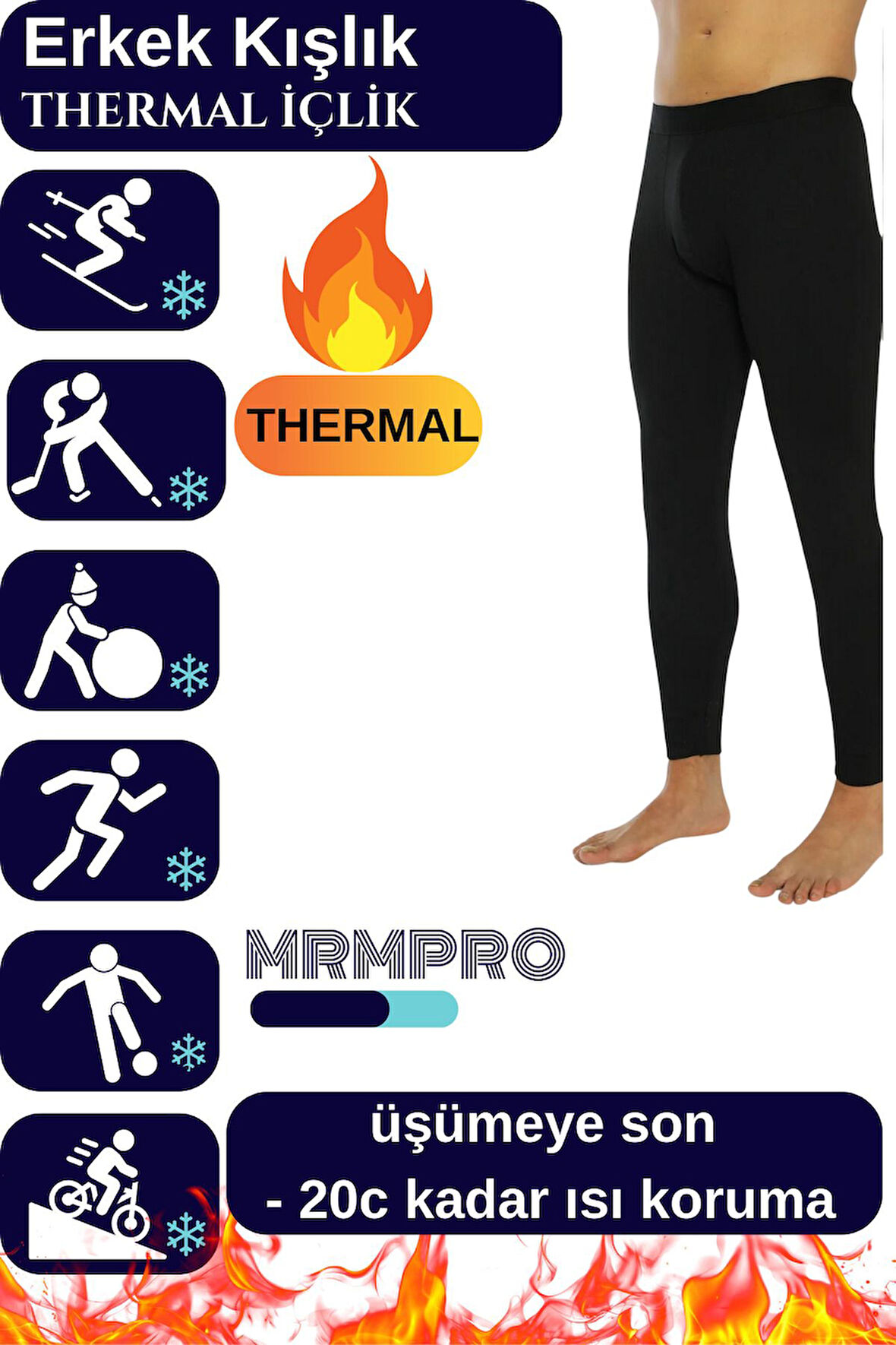 2 Li Erkek Siyah Termal İçi Polar Kışlık İçlik Termal Tayt