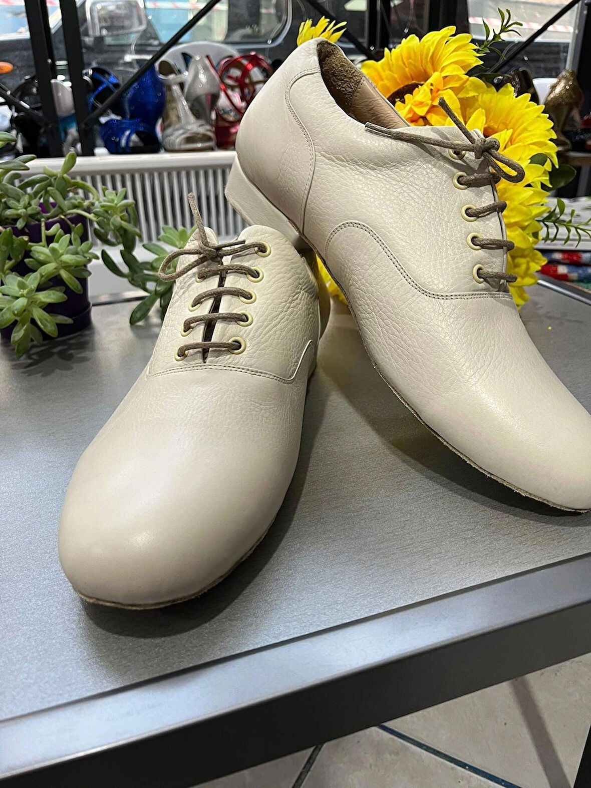 KREM DERİ -DERİ ASTARLI ERKEK İÇİN TANGO VE DANS AYAKKABISI