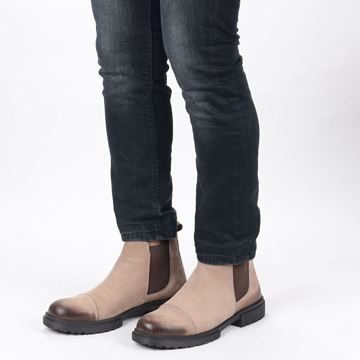 TwoEgoist Erkek Hakiki Deri Kauçuk Kalın Taban Chelsea Bot