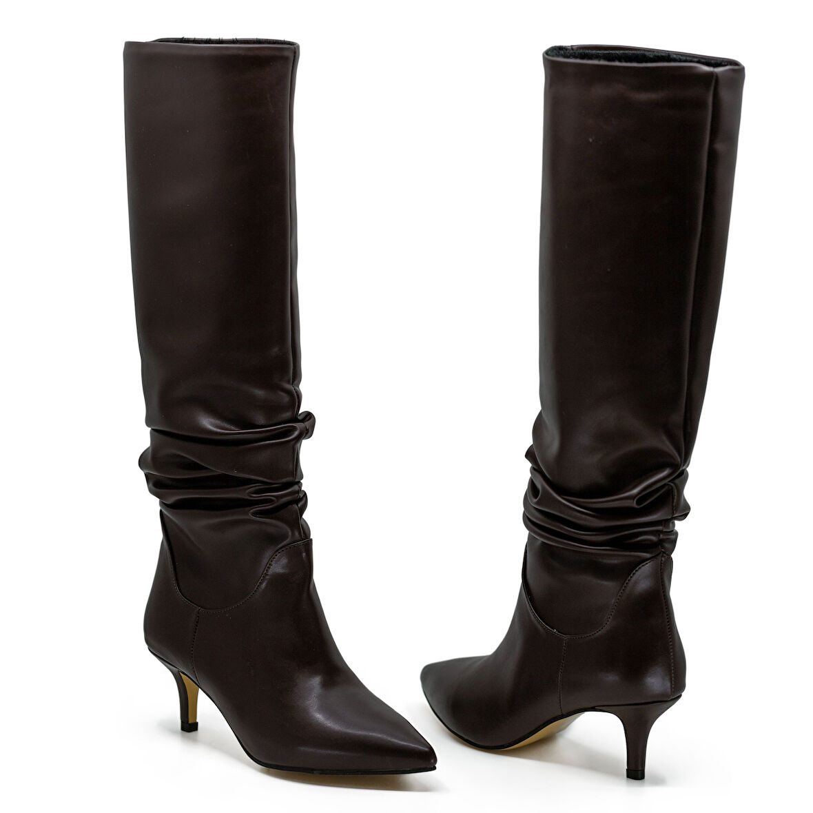 Vegan 6.5 cm Kısa Rahat Topuklu Sivri Burunlu Körüklü Uzun Kadın Çizme