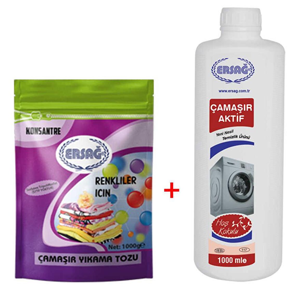 Ersağ Renkli Çamaşır Yıkama Tozu 1000 Gr. + Çamaşır Aktif 1000 Ml.