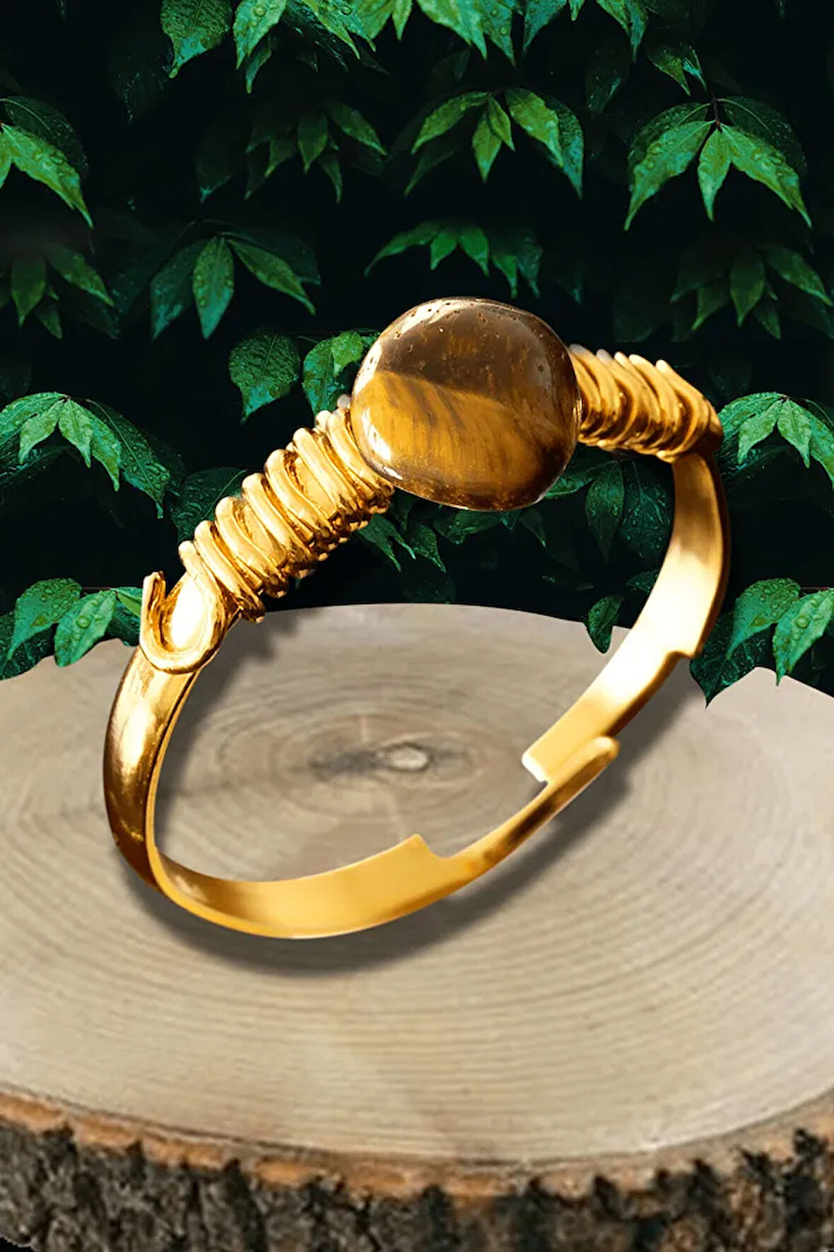 Sertifikalı Kırık Taşlı Gold Model Kaplan Gözü Taşı Yüzük - Ayarlamalı