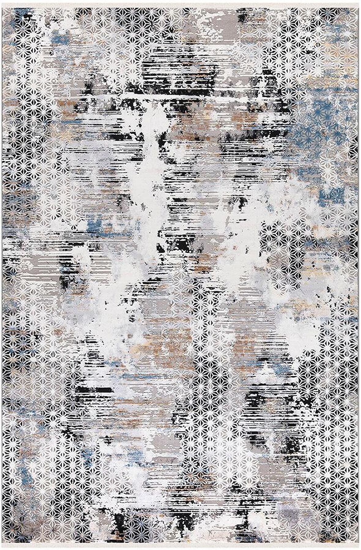 İpek Mekik Halı Erva Siyah Ekru Eskitme Desenli Halı