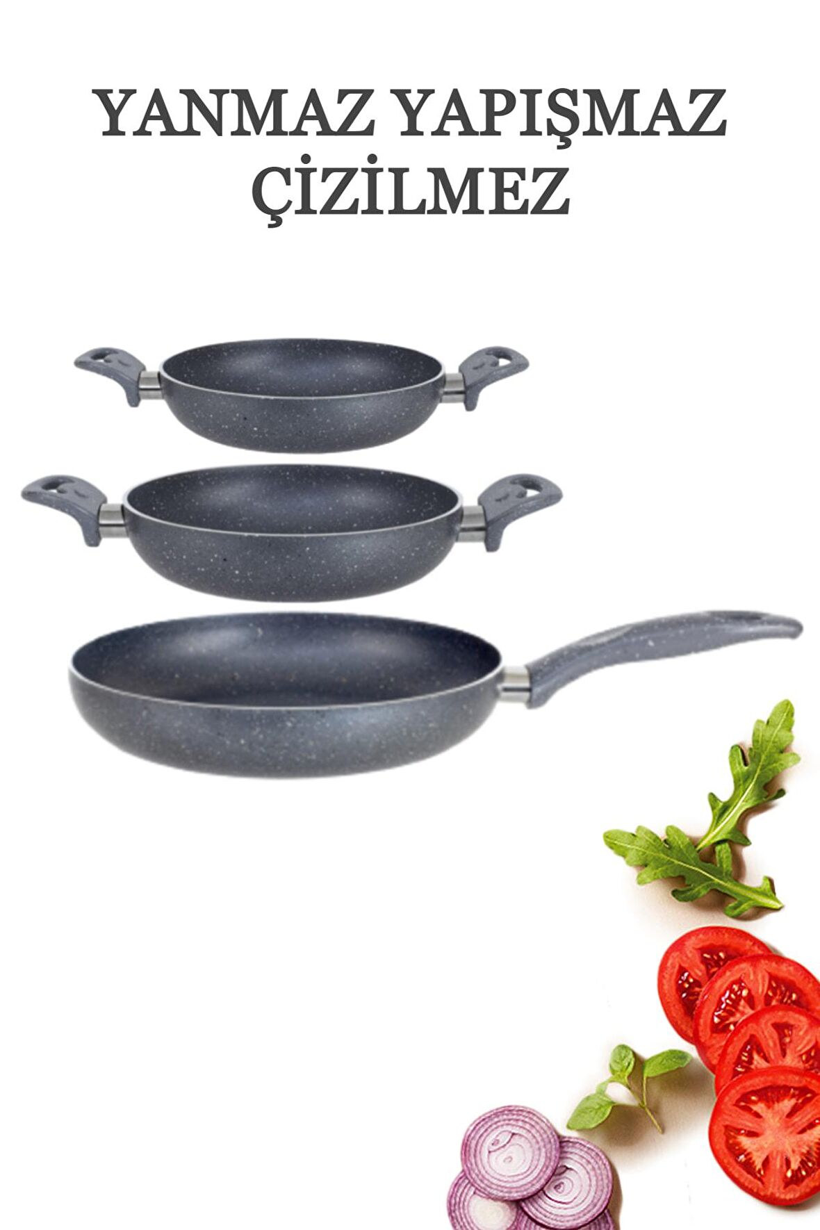 Granit Tava 28 Cm & Çift Kulp Omlet 20 - 24 Cm 3'Lü Set