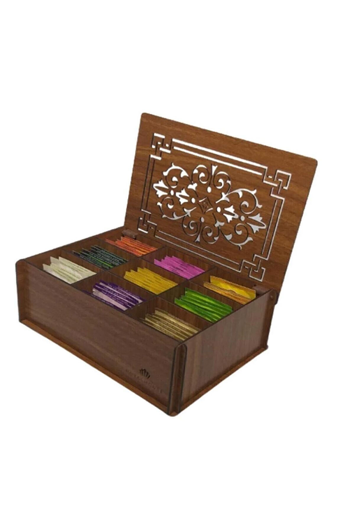 Doğal Ahşap Çay Kutusu 9 Bölmeli Kapaklı Poşet Bitki Çayı Saklama Kabı (tea Box)