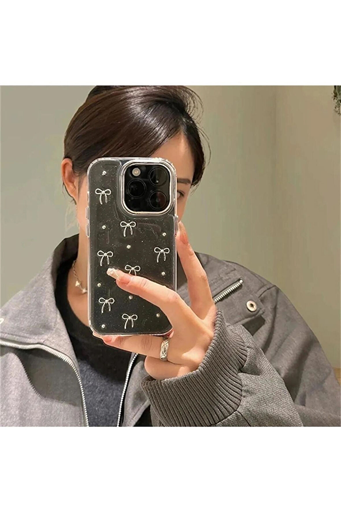 ELMALI STORE iPhone 11 Uyumlu Kurdele Desenli Kabartmalı Telefon Kılıf Kapak