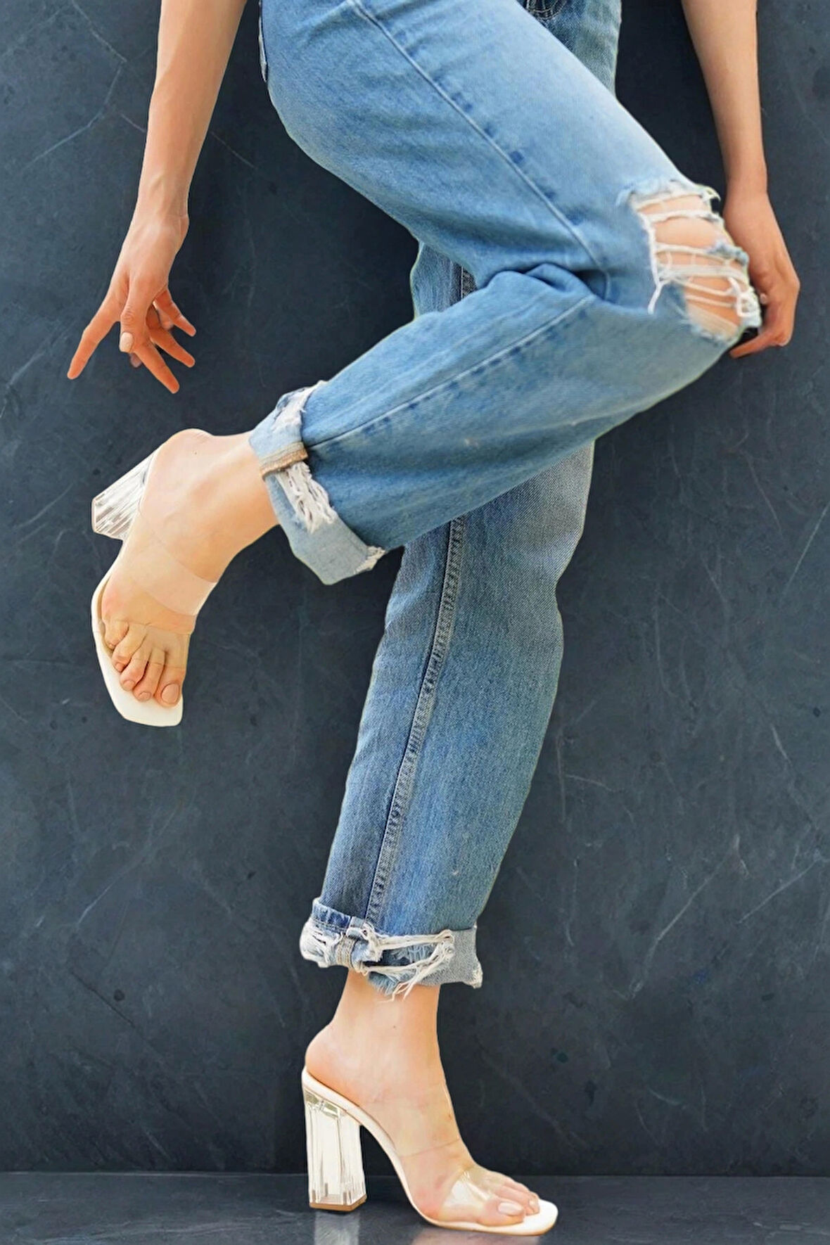 Kadın Şeffaf Kalın Topuklu Günlük Terlik Şık Rahat Model